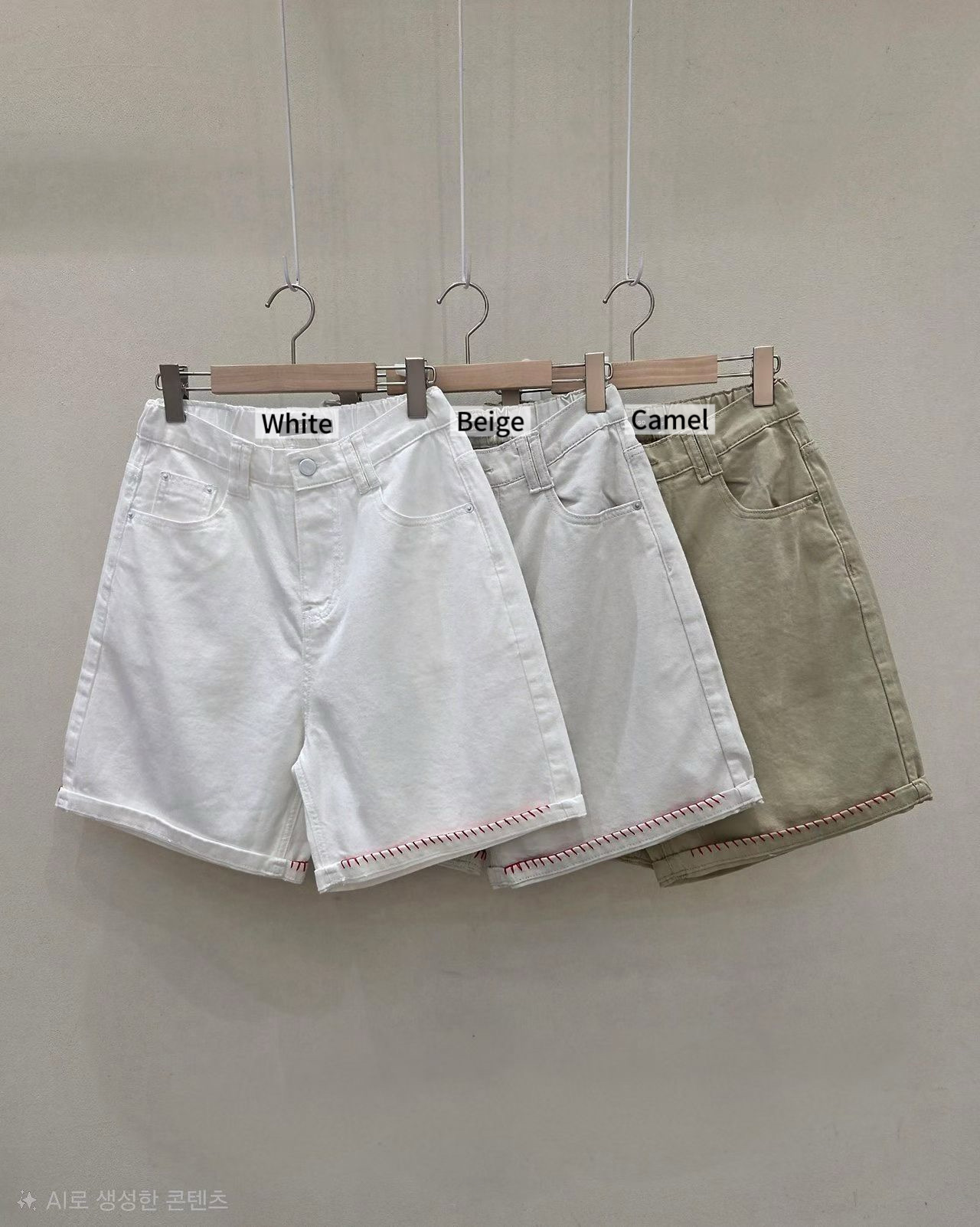MA15 / ELASTIC WAISTBAND POCKET BERMUDAS WITH RED STITCHING 