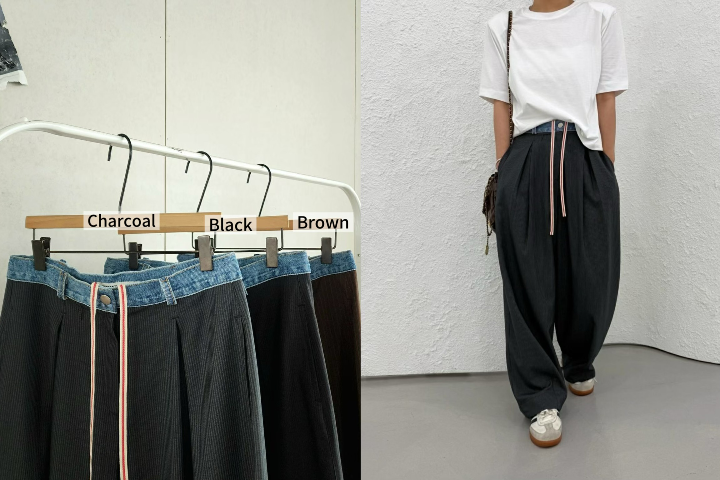 FG21 / CONTRAST DENIM BANDING TROUSERS