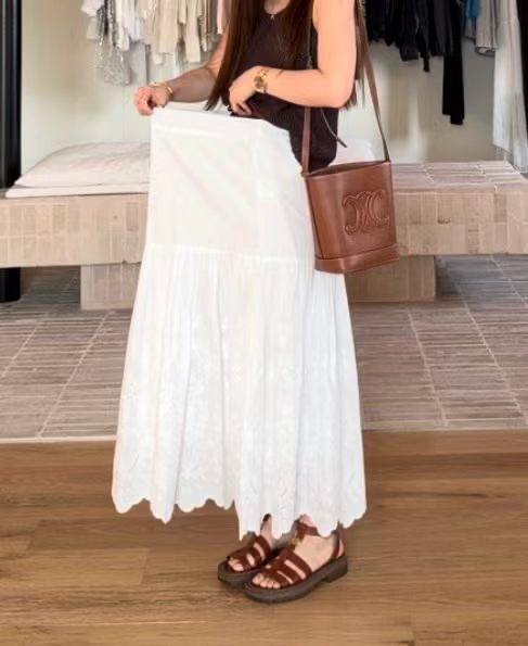 MU30 / ELASTIC WAISTBAND BROIDERIE MAXI SKIRT