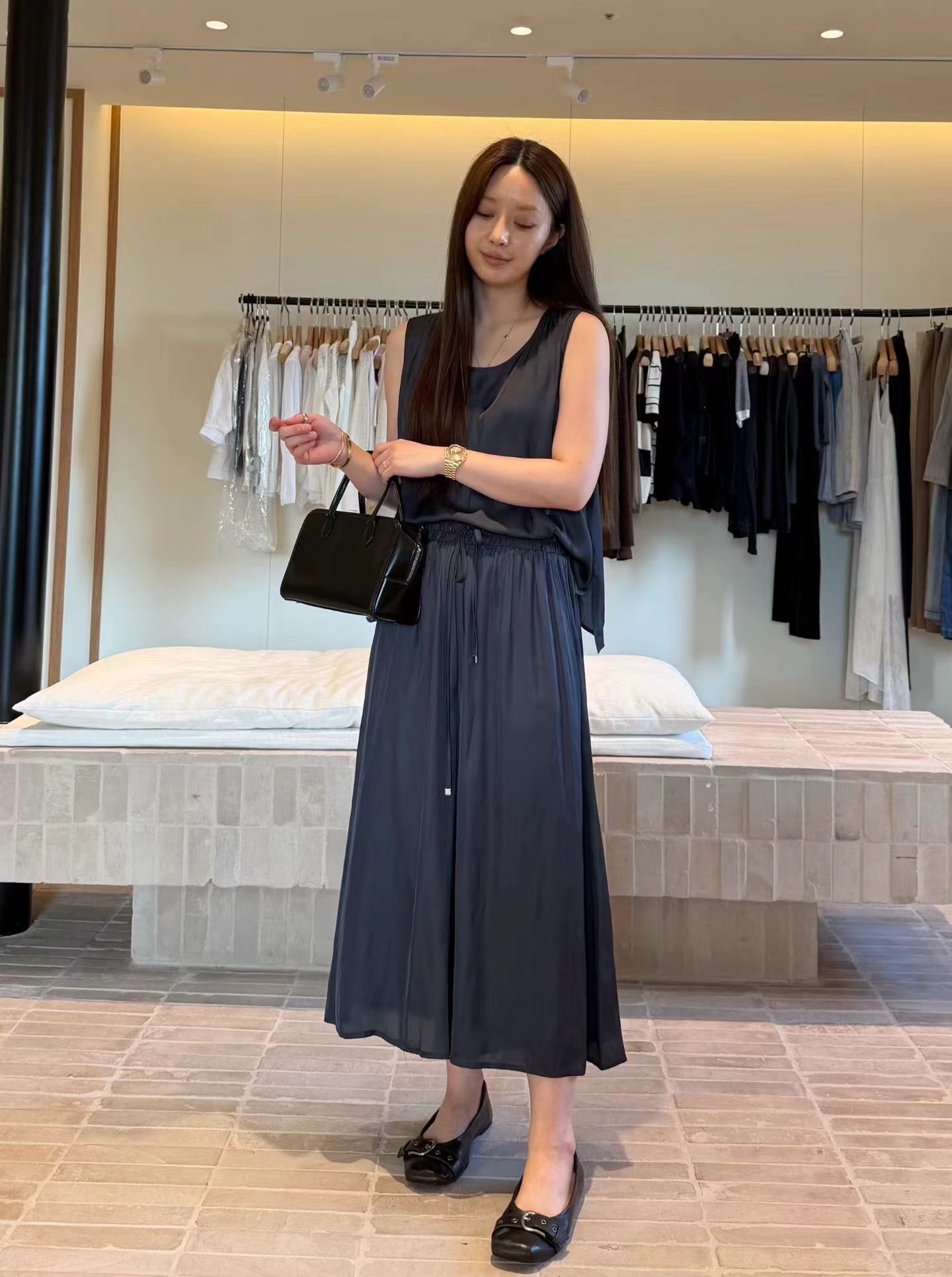 MU21 / ELASTIC BANDING POCKET FLOWY PANTS