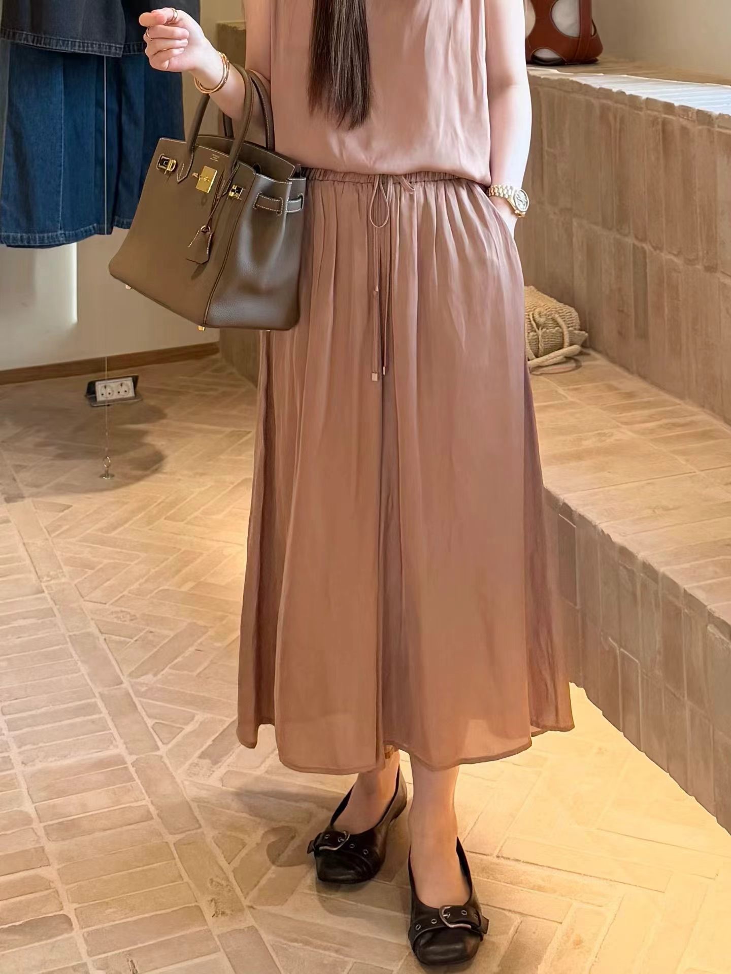MU21 / ELASTIC BANDING POCKET FLOWY PANTS