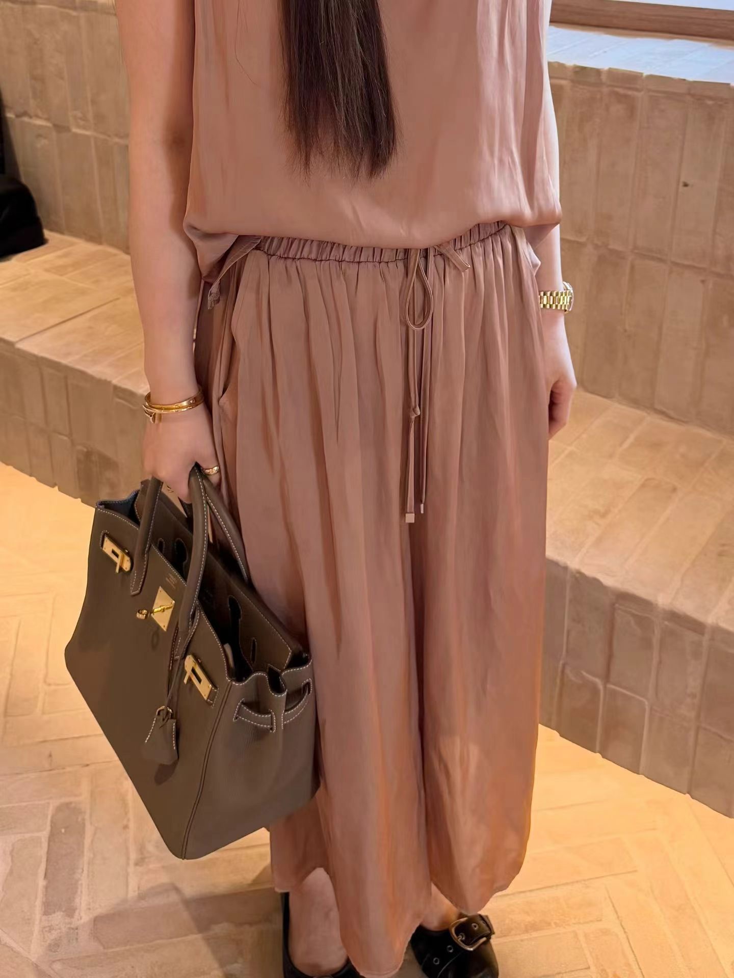 MU21 / ELASTIC BANDING POCKET FLOWY PANTS