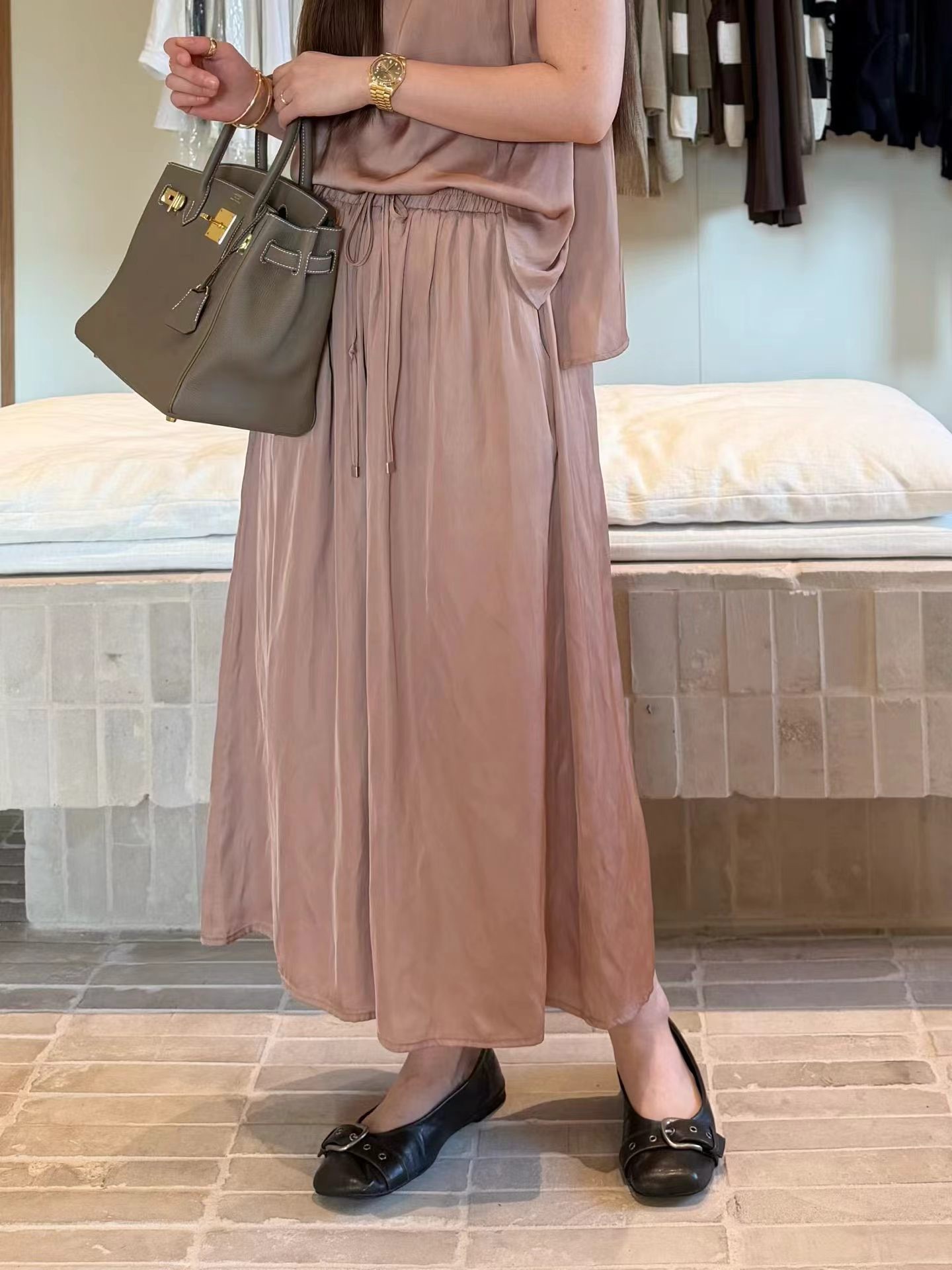 MU21 / ELASTIC BANDING POCKET FLOWY PANTS
