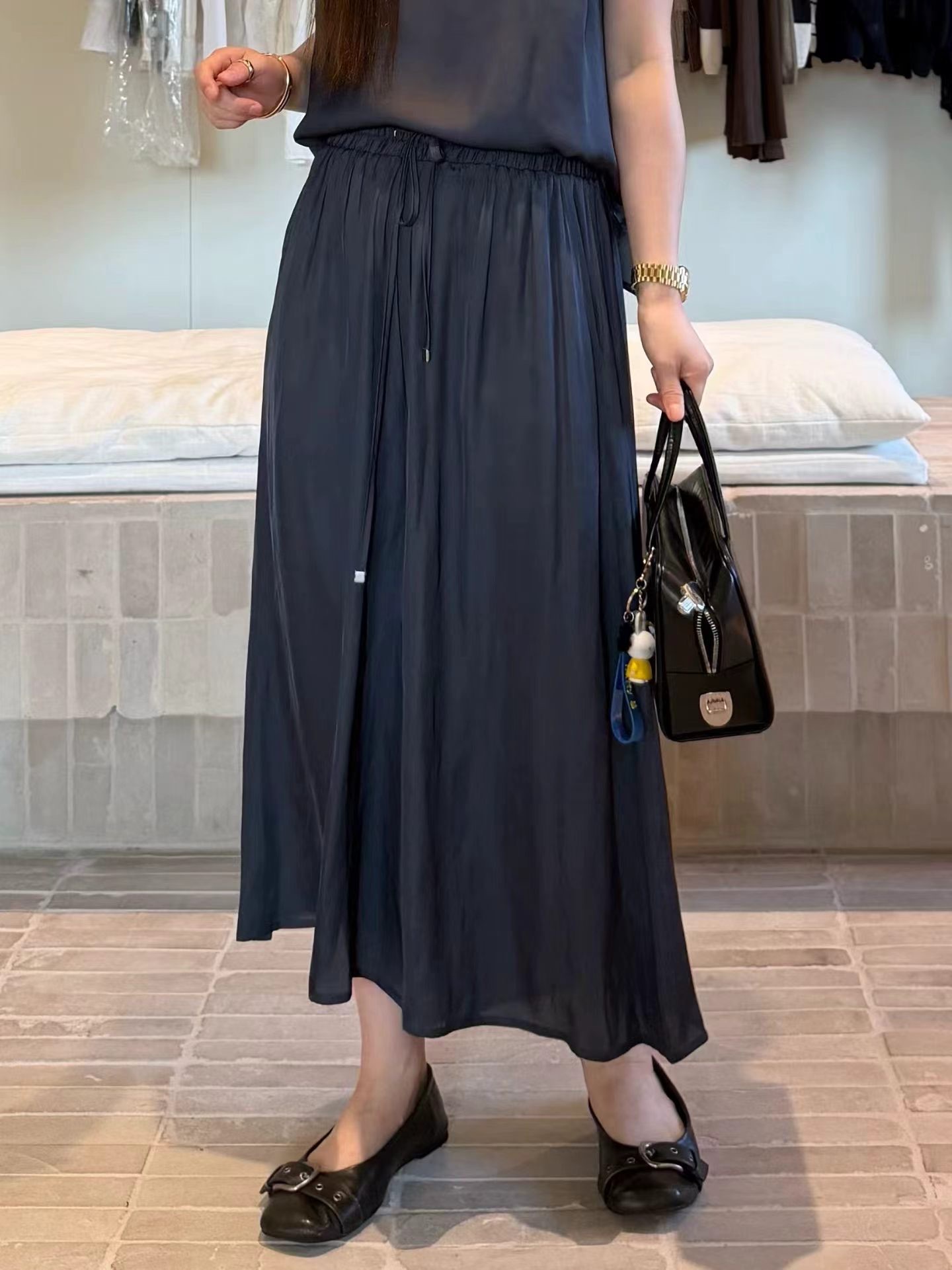 MU21 / ELASTIC BANDING POCKET FLOWY PANTS