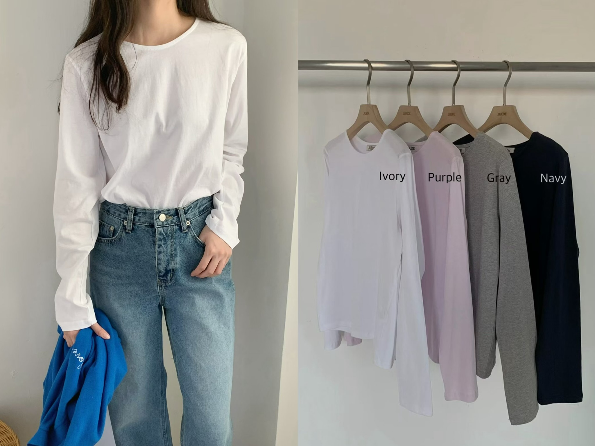 JU18 / ROUND NECKLINE COTTON LONG SLEEVES TOP