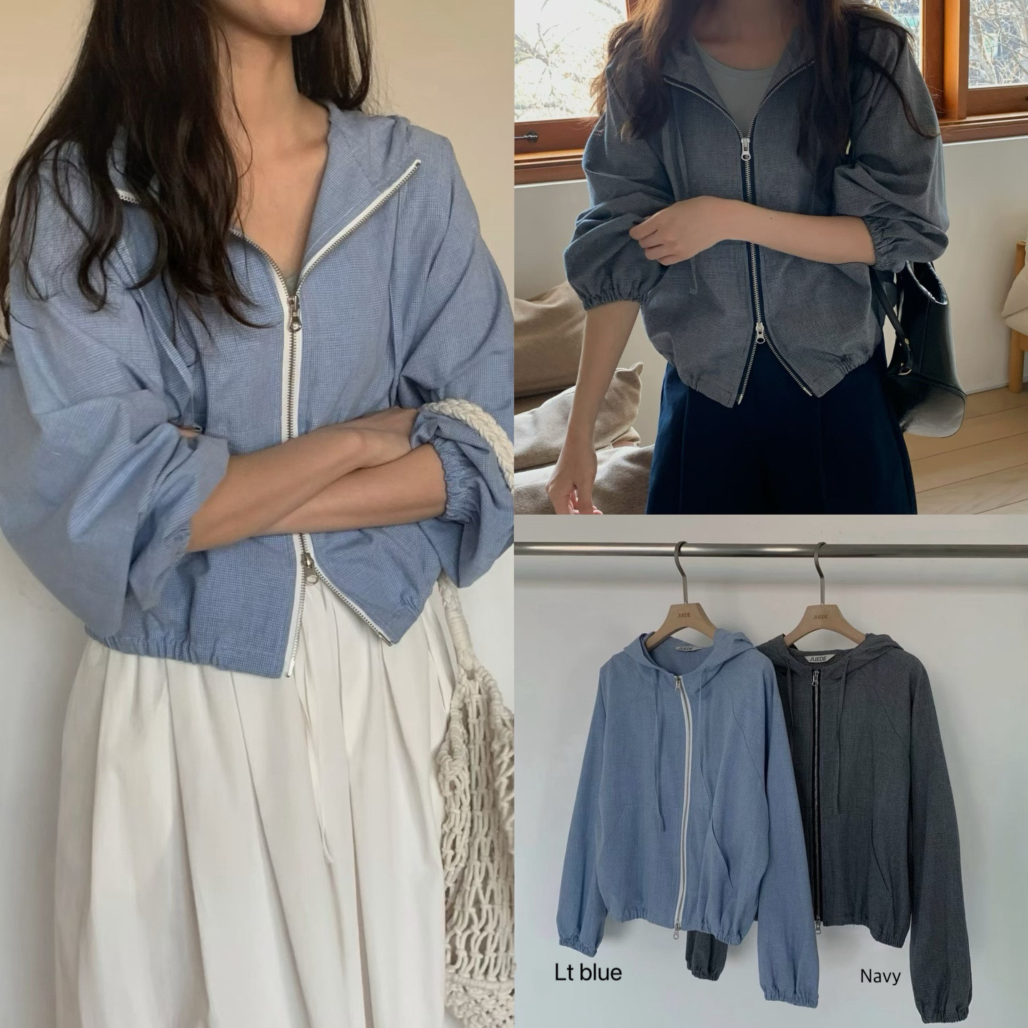 JU15 / TEXTURED ZIP-UP HOODED JACKET