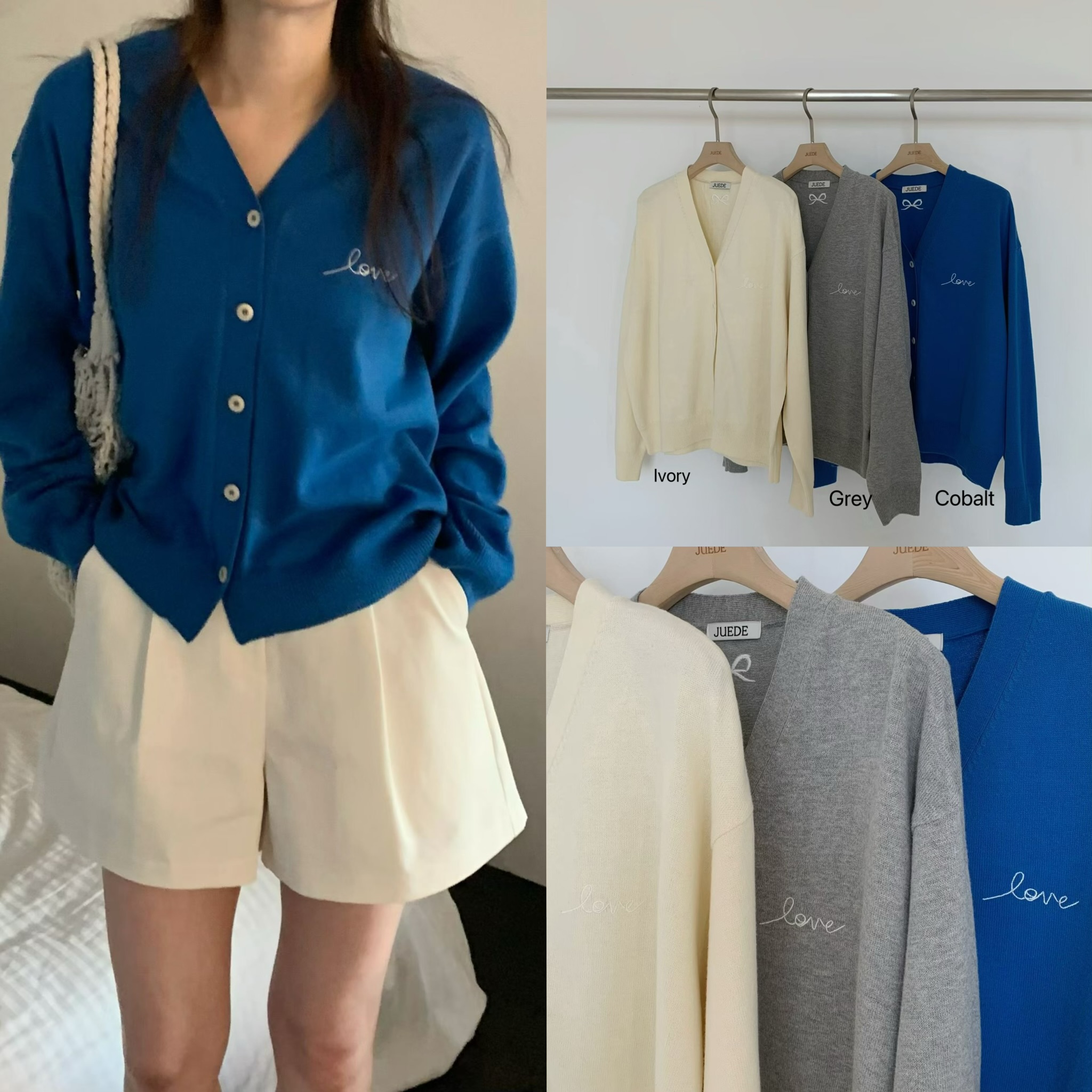 JU03 / "LOVE" EMBROIDERED LOGO CARDIGAN