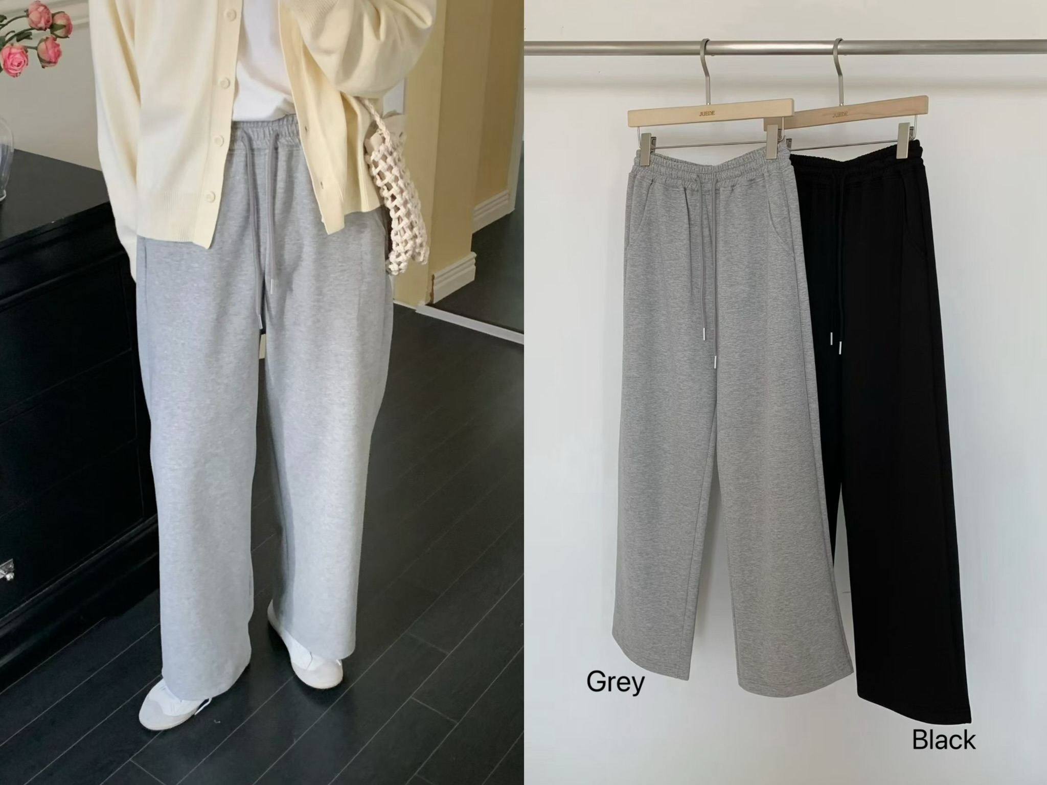 JU02 / ELASTIC WAISTBAND DRAWSTRING STRAIGHT JOGGER PANTS