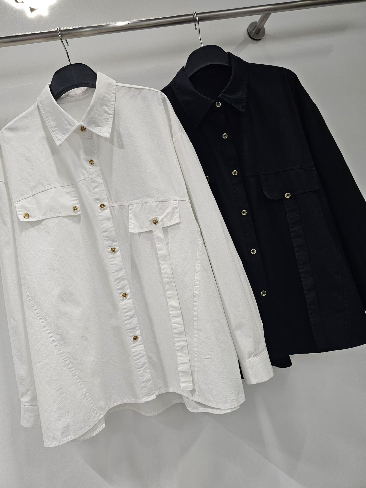NY01 / Irregular Button Flap Detail Shirt