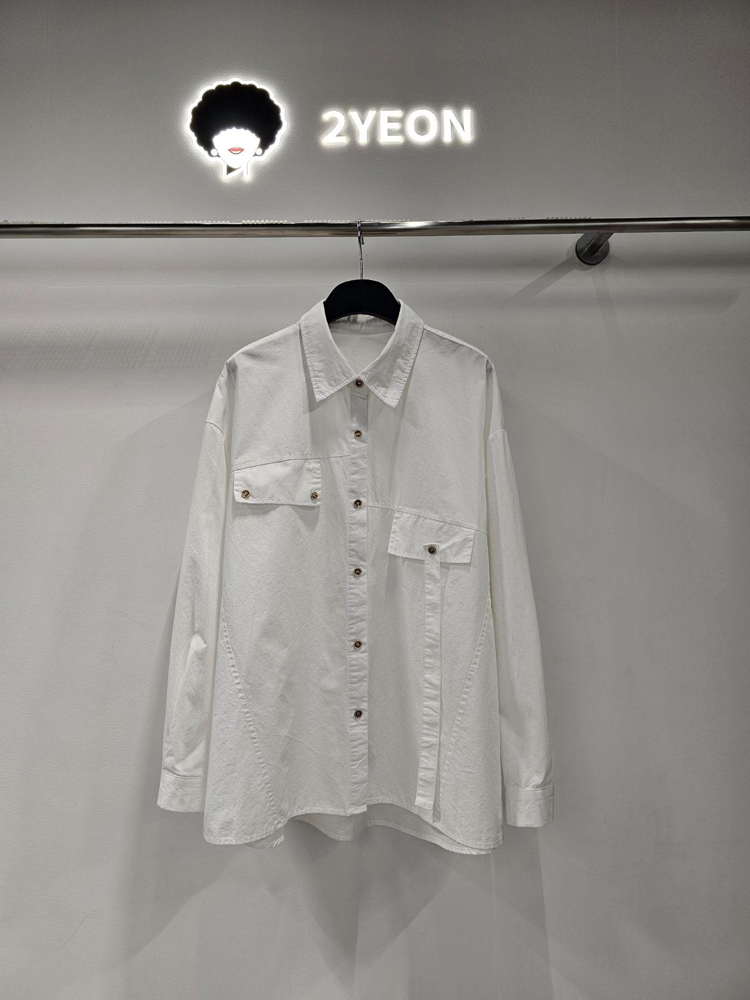 NY01 / Irregular Button Flap Detail Shirt
