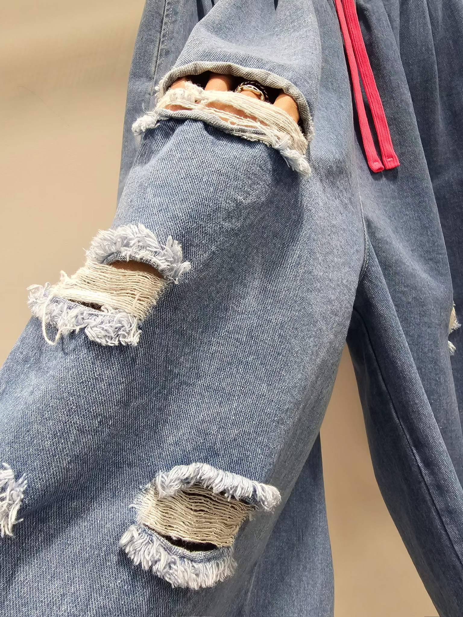 NY03 / Neon Drawstring Distressed Cropped Trousers