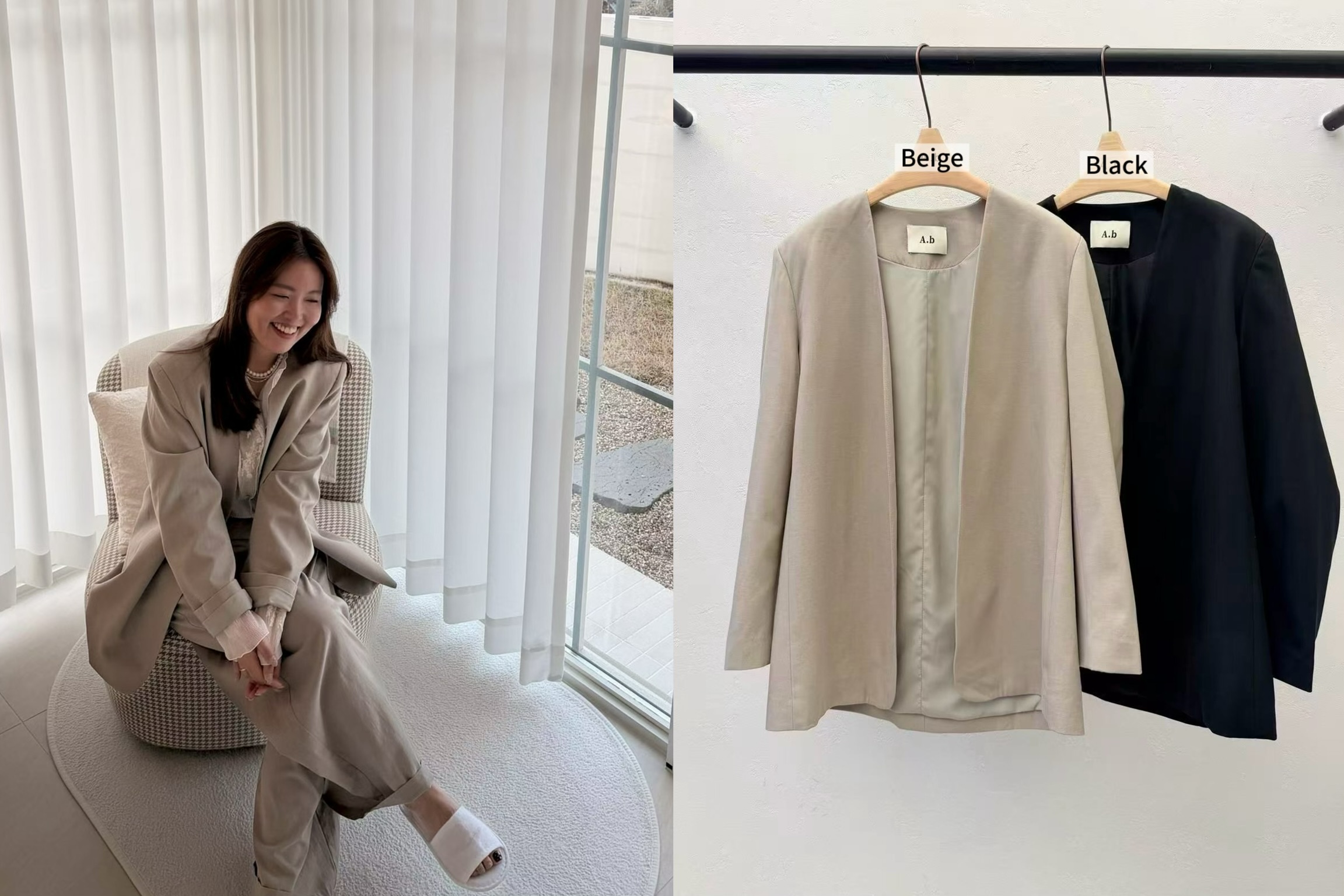 DA28 / BUTTONLESS OPEN COLLAR BLAZER