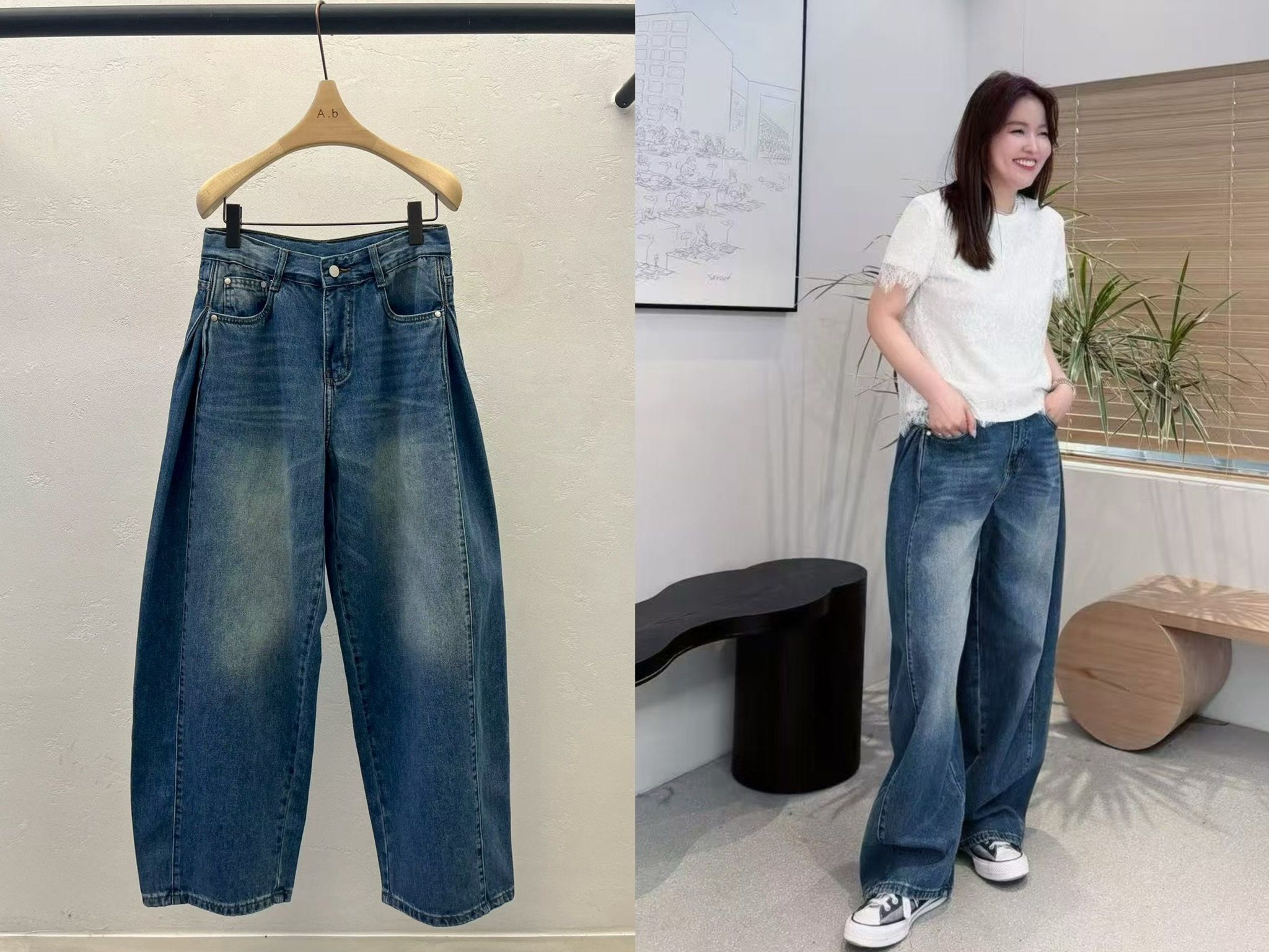 DA24 / SIDE PINTUCK DENIM JEANS