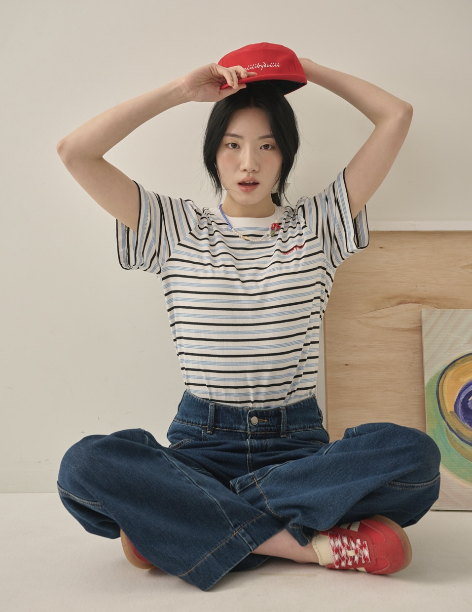 DD17 / Basic Logo Stripe Puff Sleeve T-Shirt