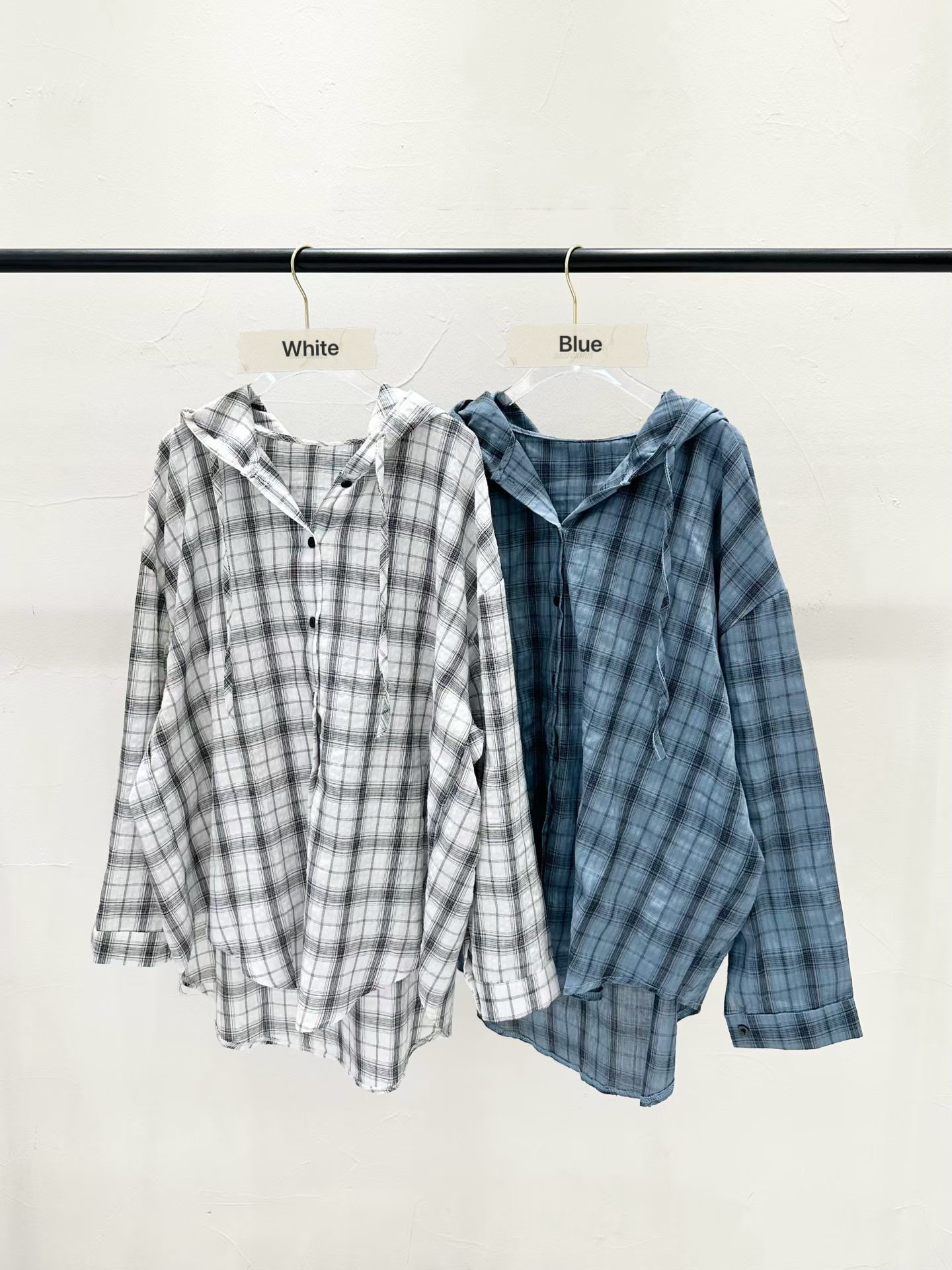 BF10 / Check Plaid Oversized Hooded Shirt