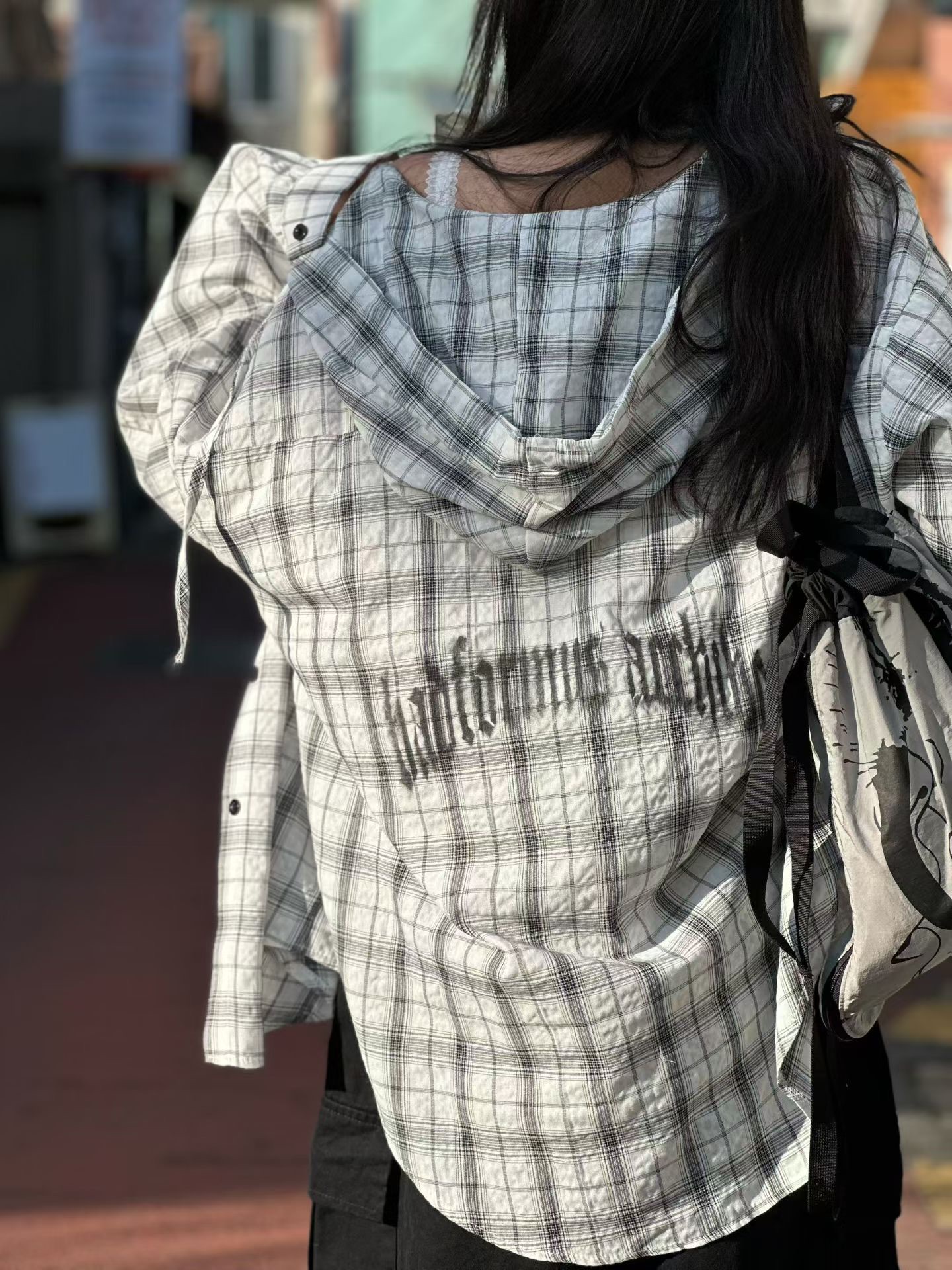 BF10 / Check Plaid Oversized Hooded Shirt