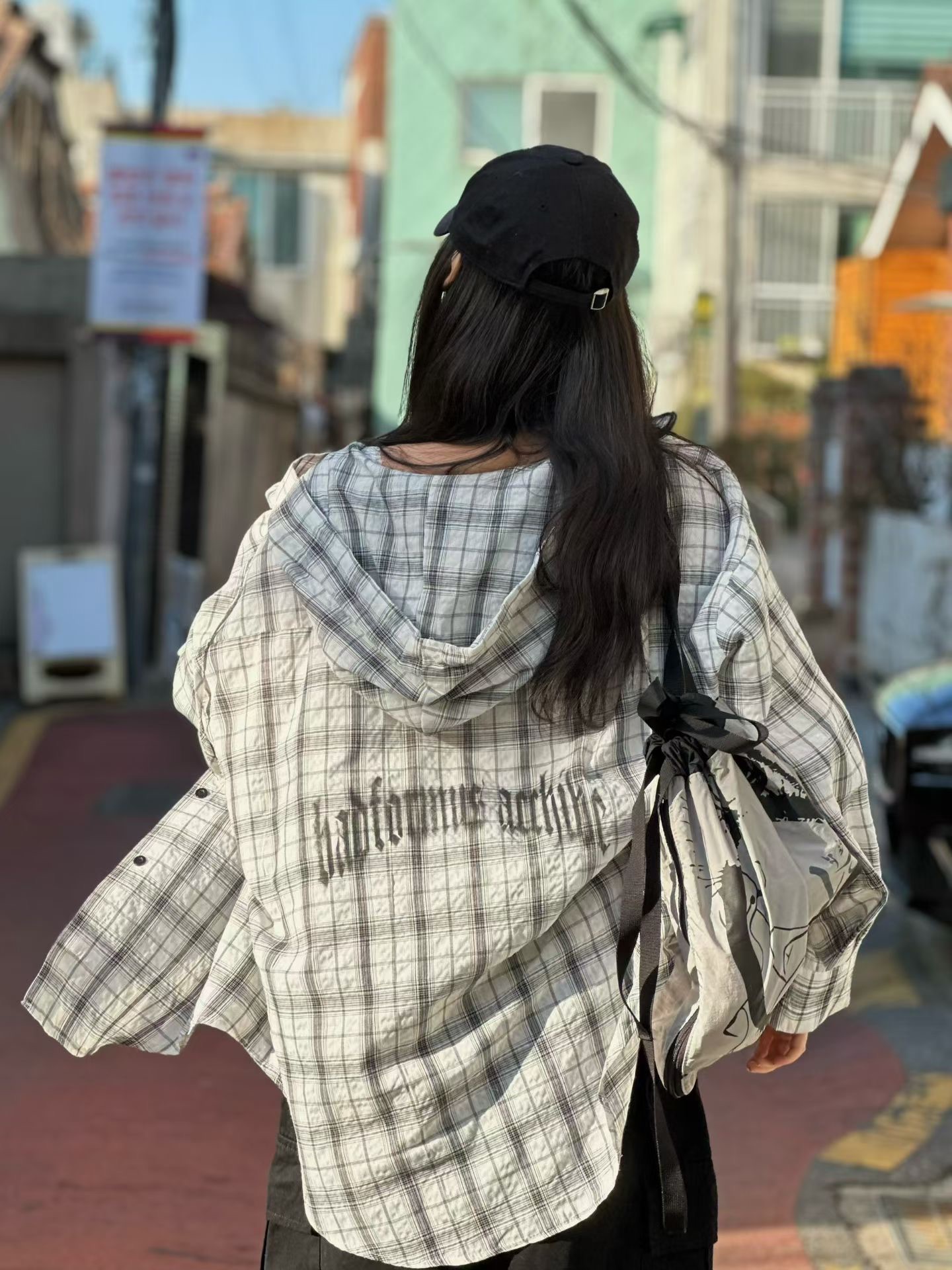 BF10 / Check Plaid Oversized Hooded Shirt