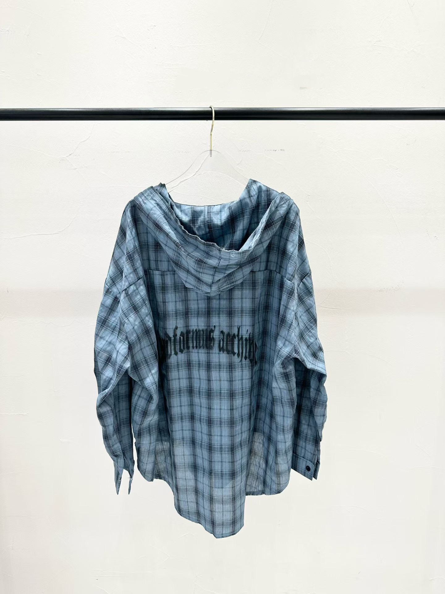 BF10 / Check Plaid Oversized Hooded Shirt