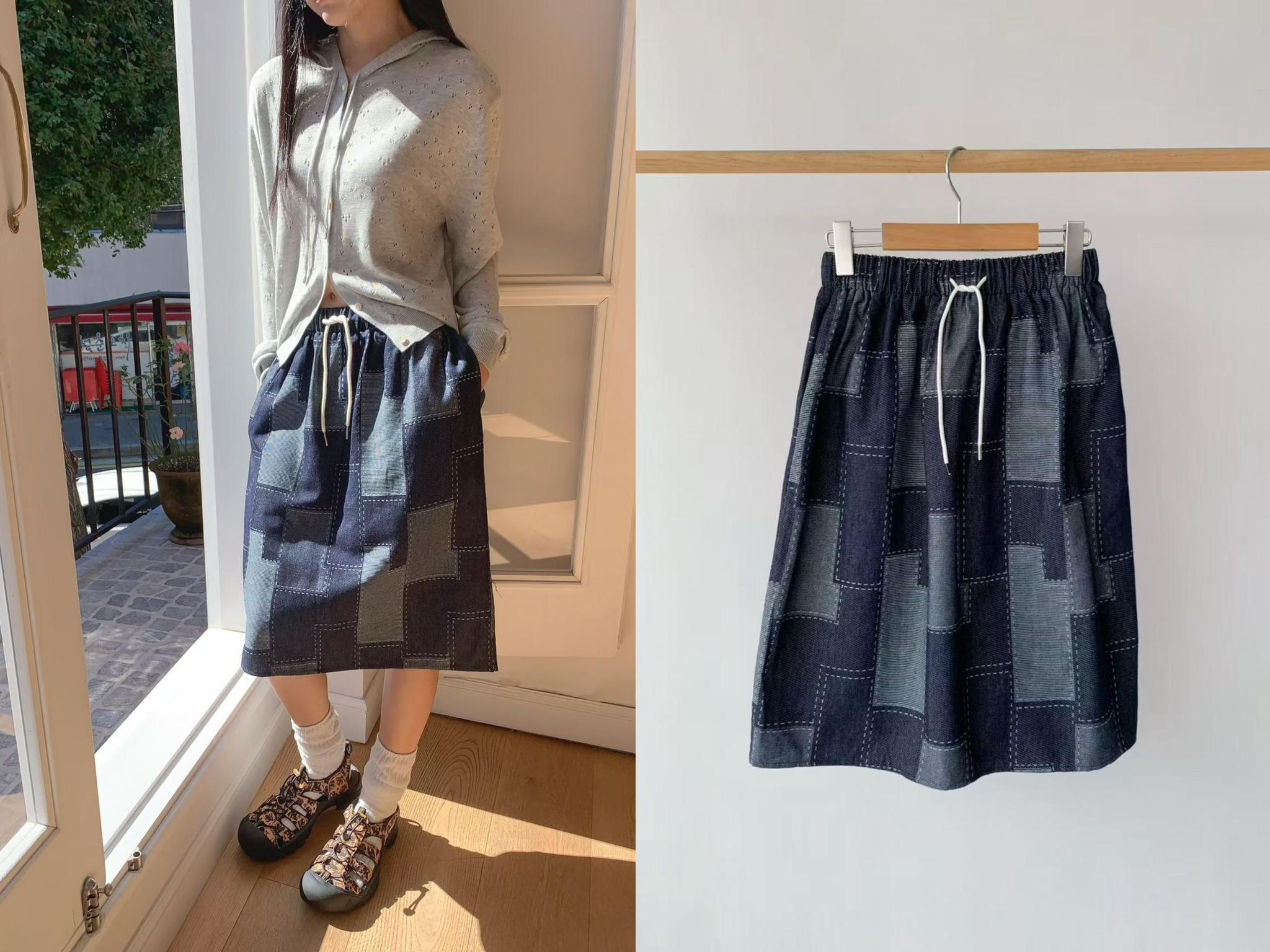 ER25 / ELASTIC WAISTBAND PATCHWORK SKIRT