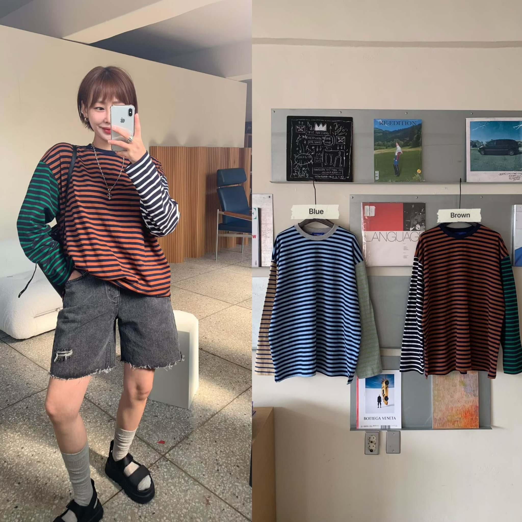 KL17 / COLOR-BLOCK 3 TONE STRIPE TEE