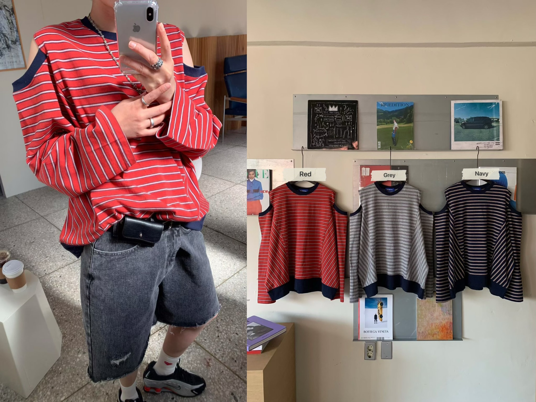 KL15 / COLD SHOULDER STRIPE TOP