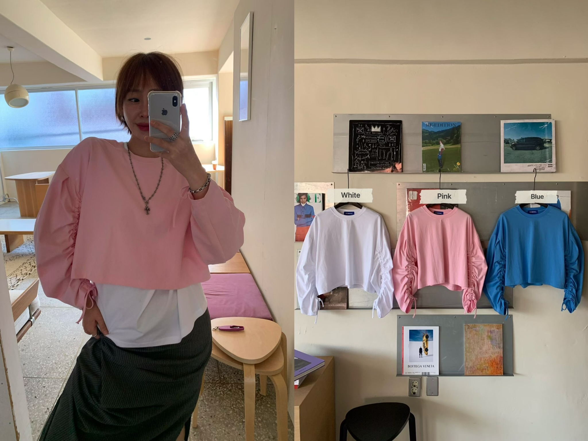 KL14 / CROPPED RUCHED SLEEVE TOP