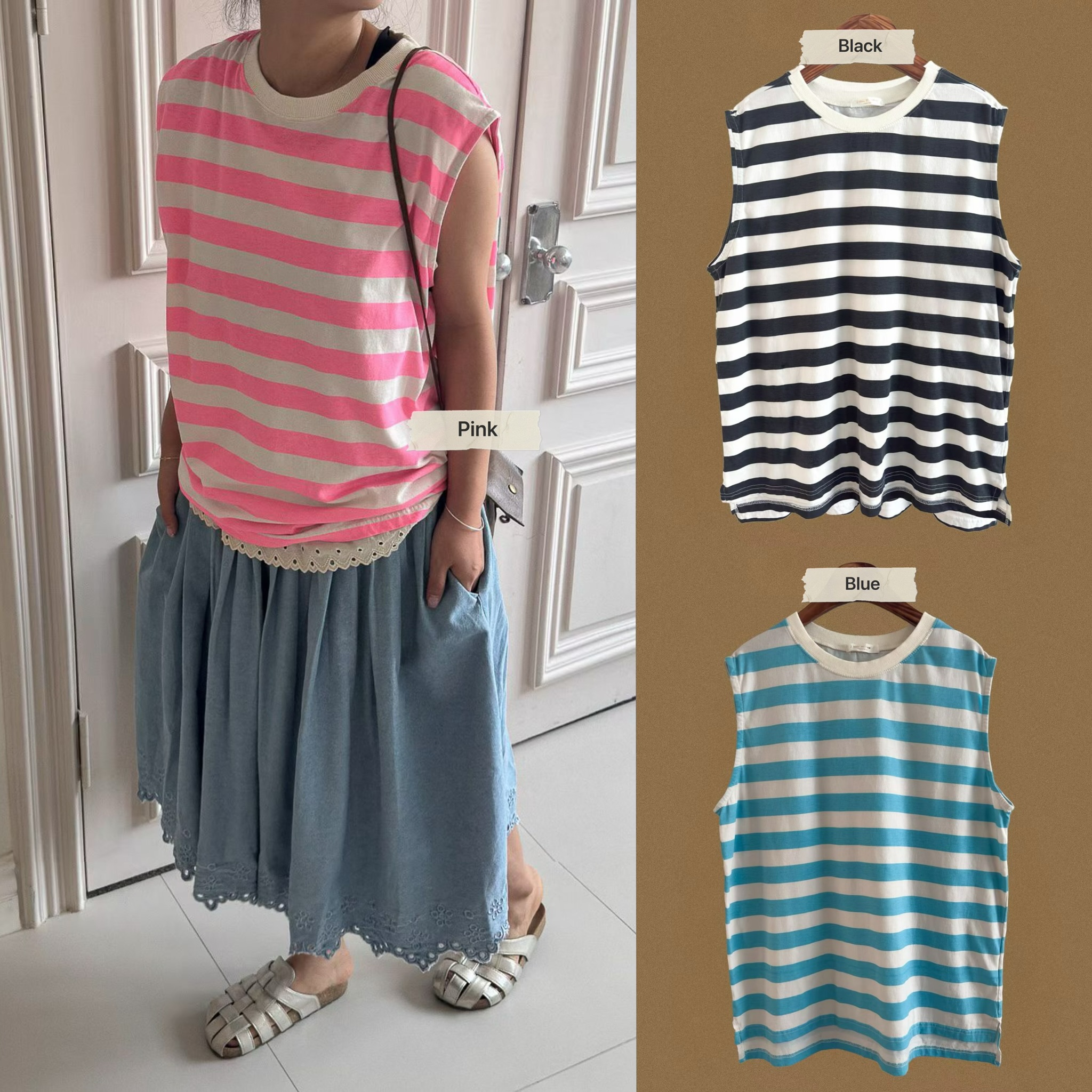 620826 / OVERSIZED STRIPE MUSCLE TEE