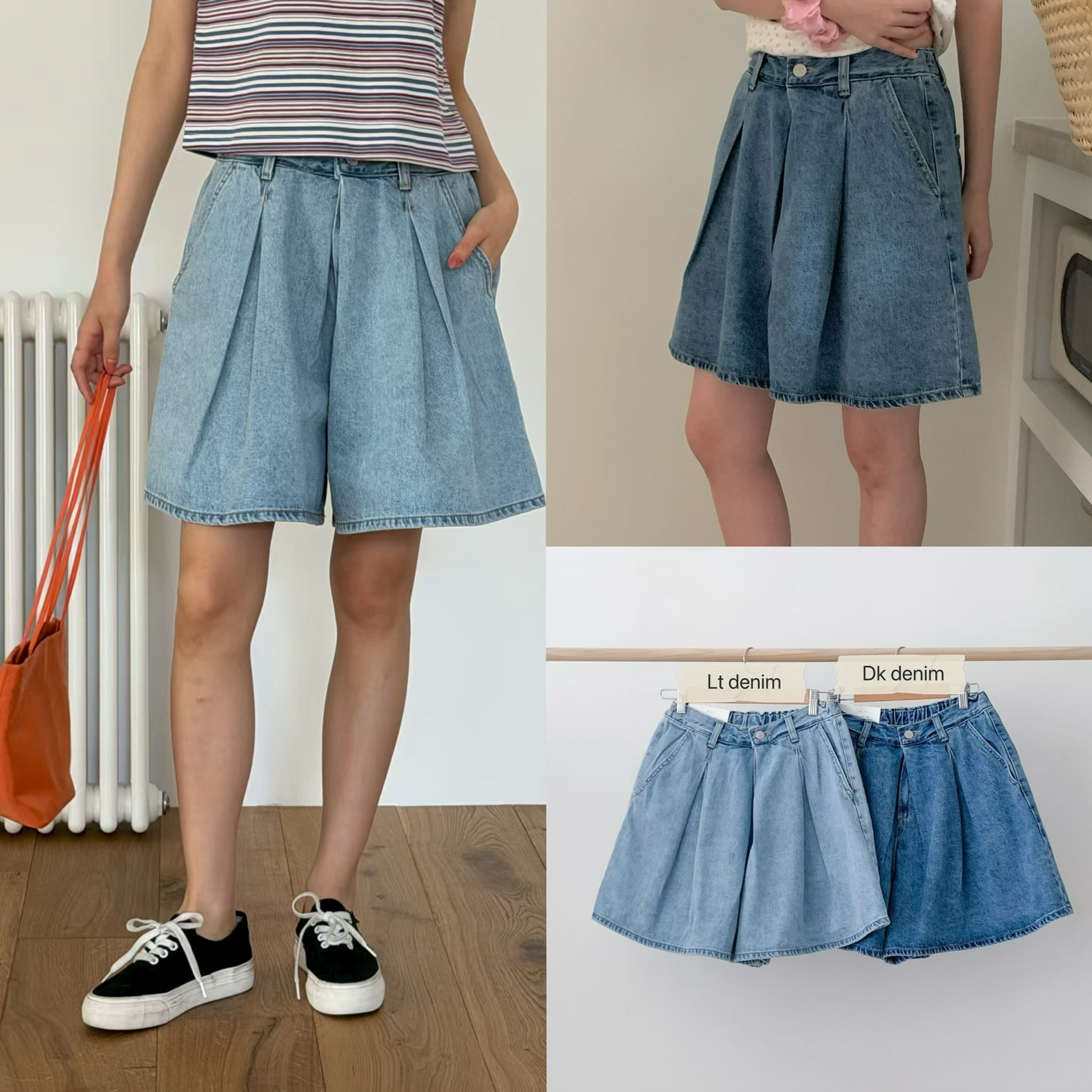 PG38 / ELASTIC BAND DART FLARE DENIM SHORTS