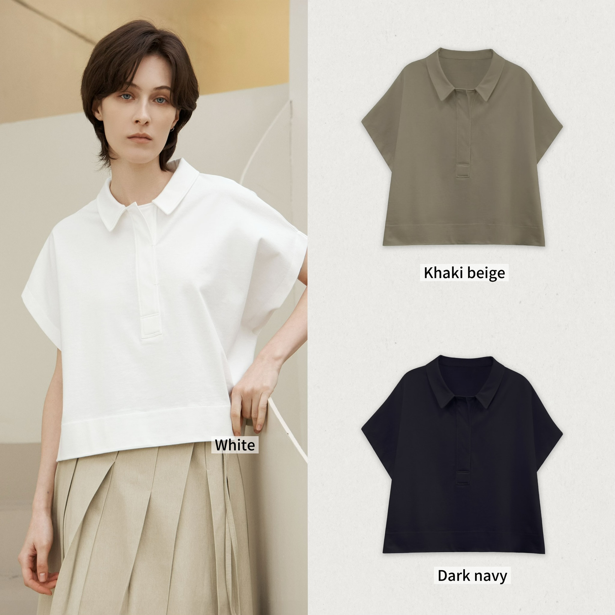 WW19 / SQUARE SILK COLLAR SHORT SLEEVES POLO