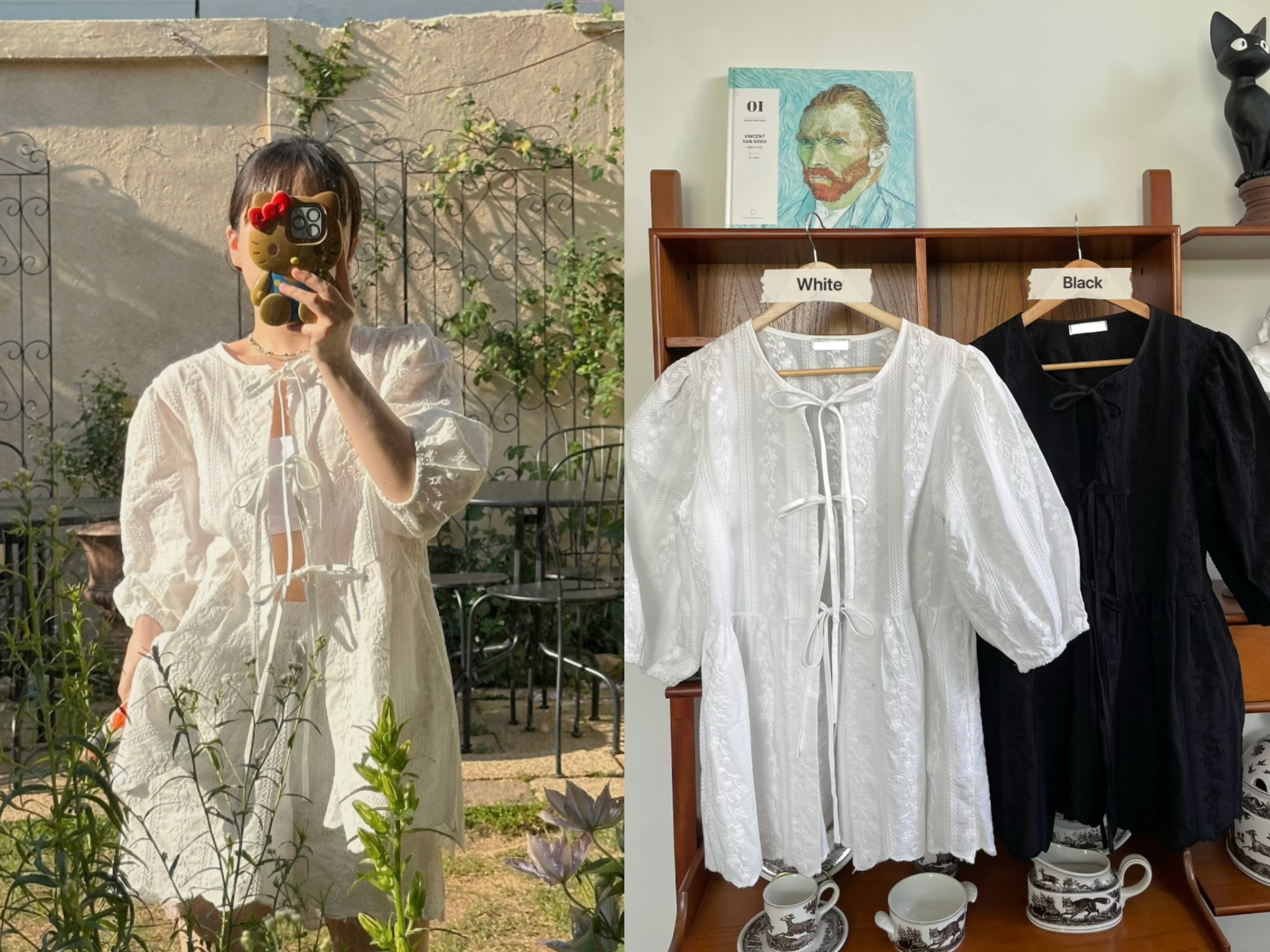 YQ32 / TIE-FRONT EMBROIDERED BLOUSE
