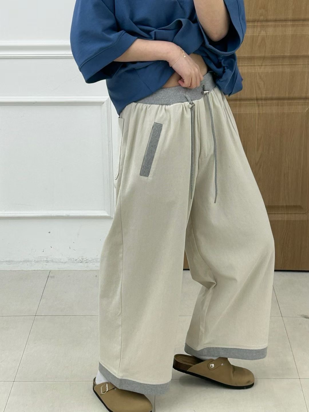 KR20 / Contrast Waistband Wide Leg Pants