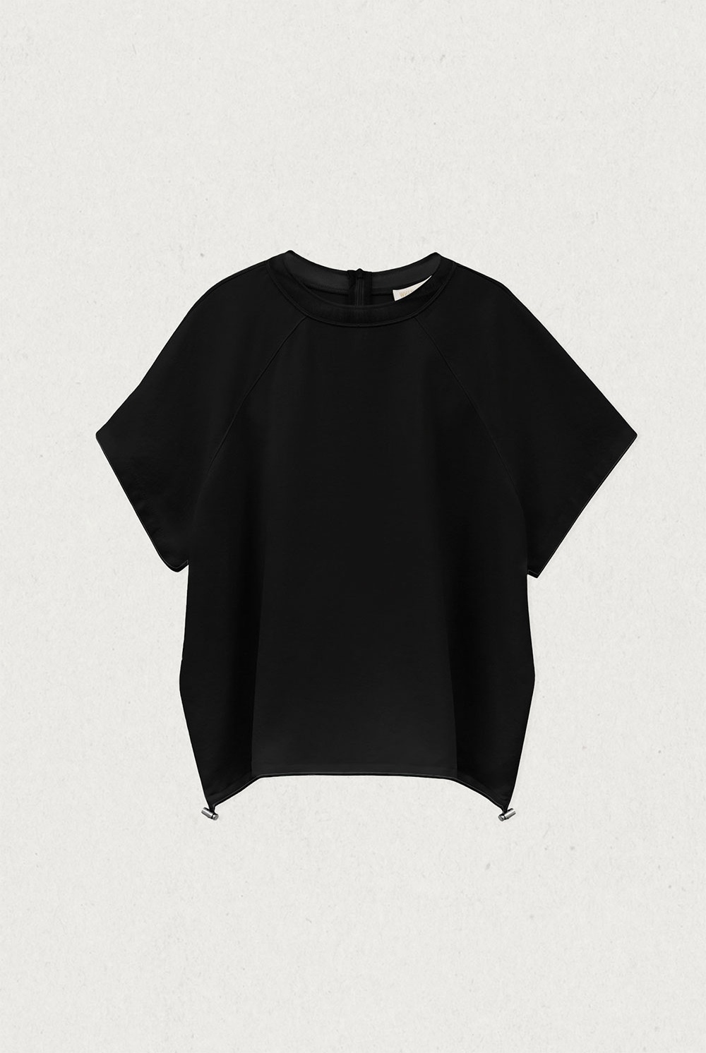 WW29 / SILKY SHEER NECK STRING SHORT SLEEVE BLOUSE