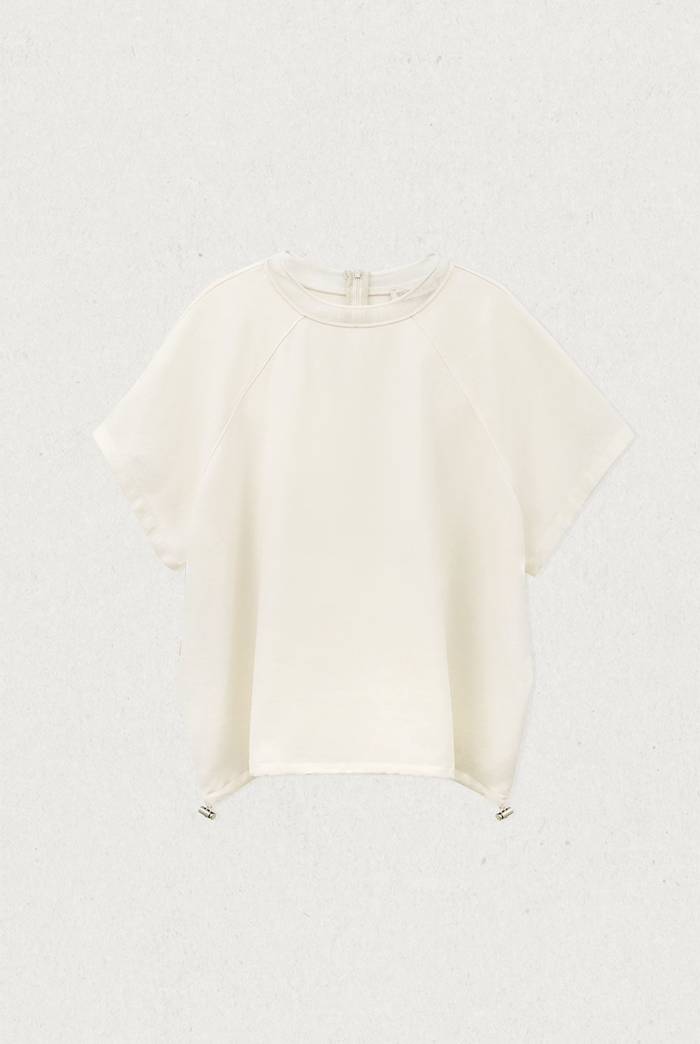 WW29 / SILKY SHEER NECK STRING SHORT SLEEVE BLOUSE