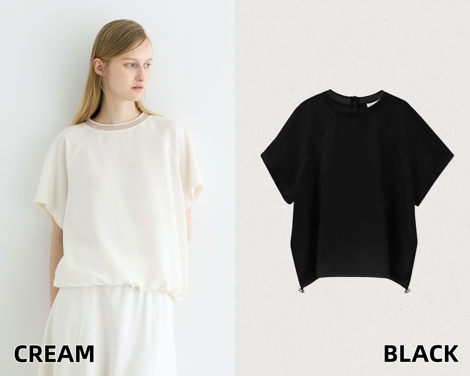 WW29 / SILKY SHEER NECK STRING SHORT SLEEVE BLOUSE