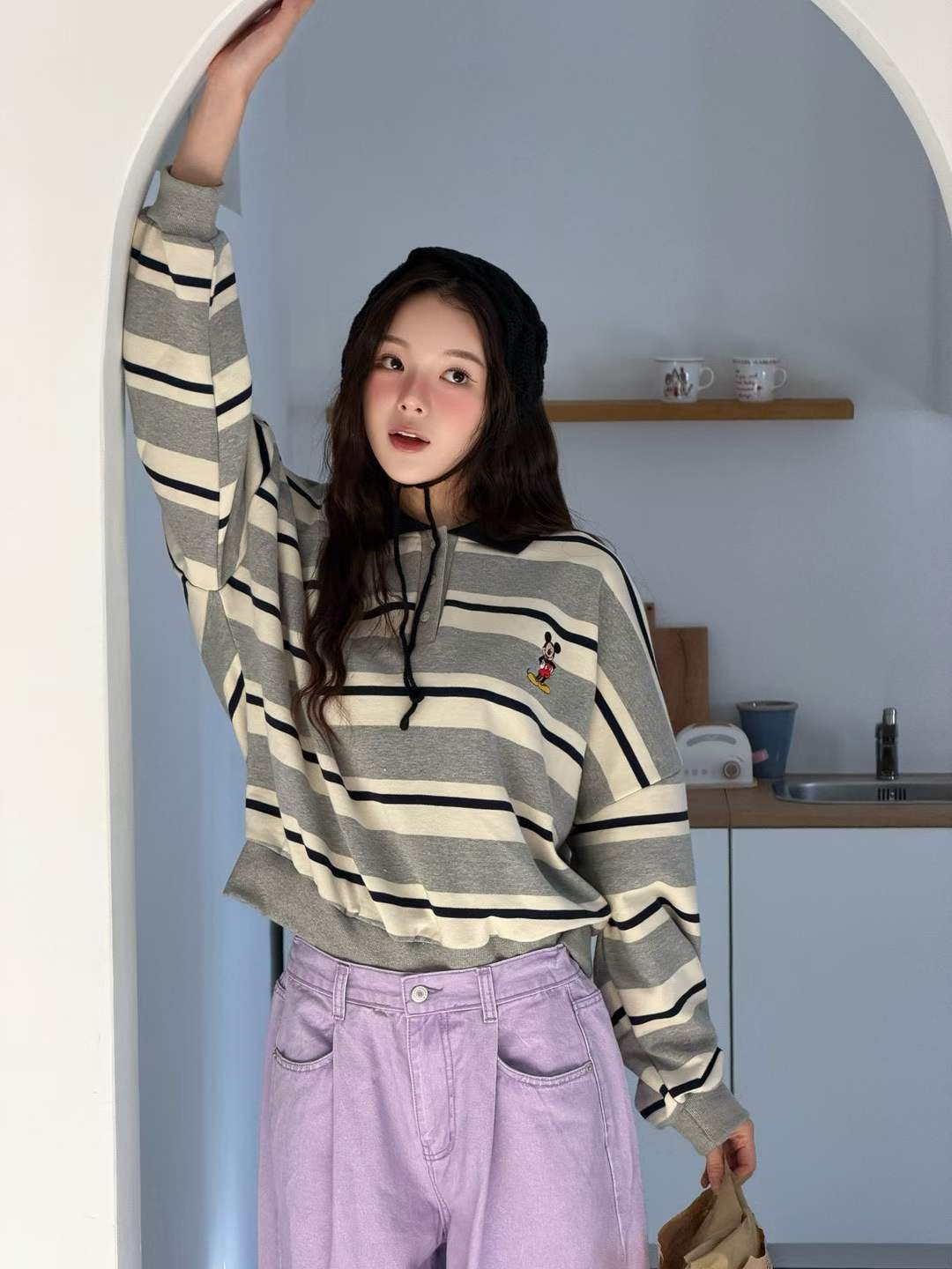 DRU MICKEY STRIPE POLO TOP