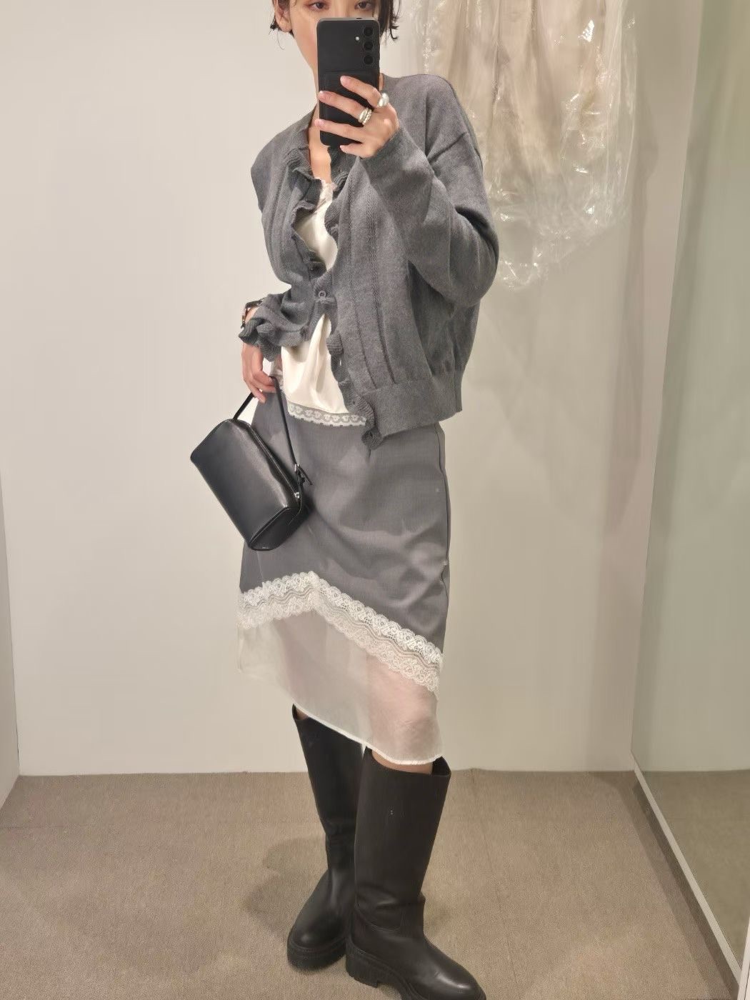 PH08 / Lace Trim Midi Skirt