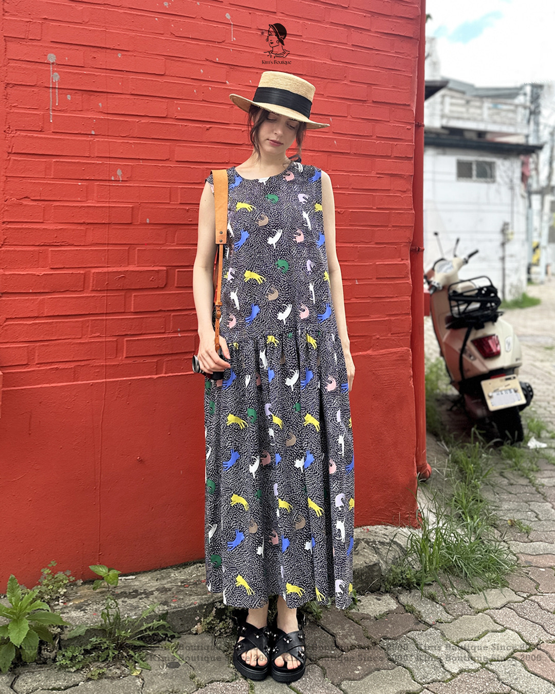 KB10 / Fun Cat Printed Drop Waist Dress
