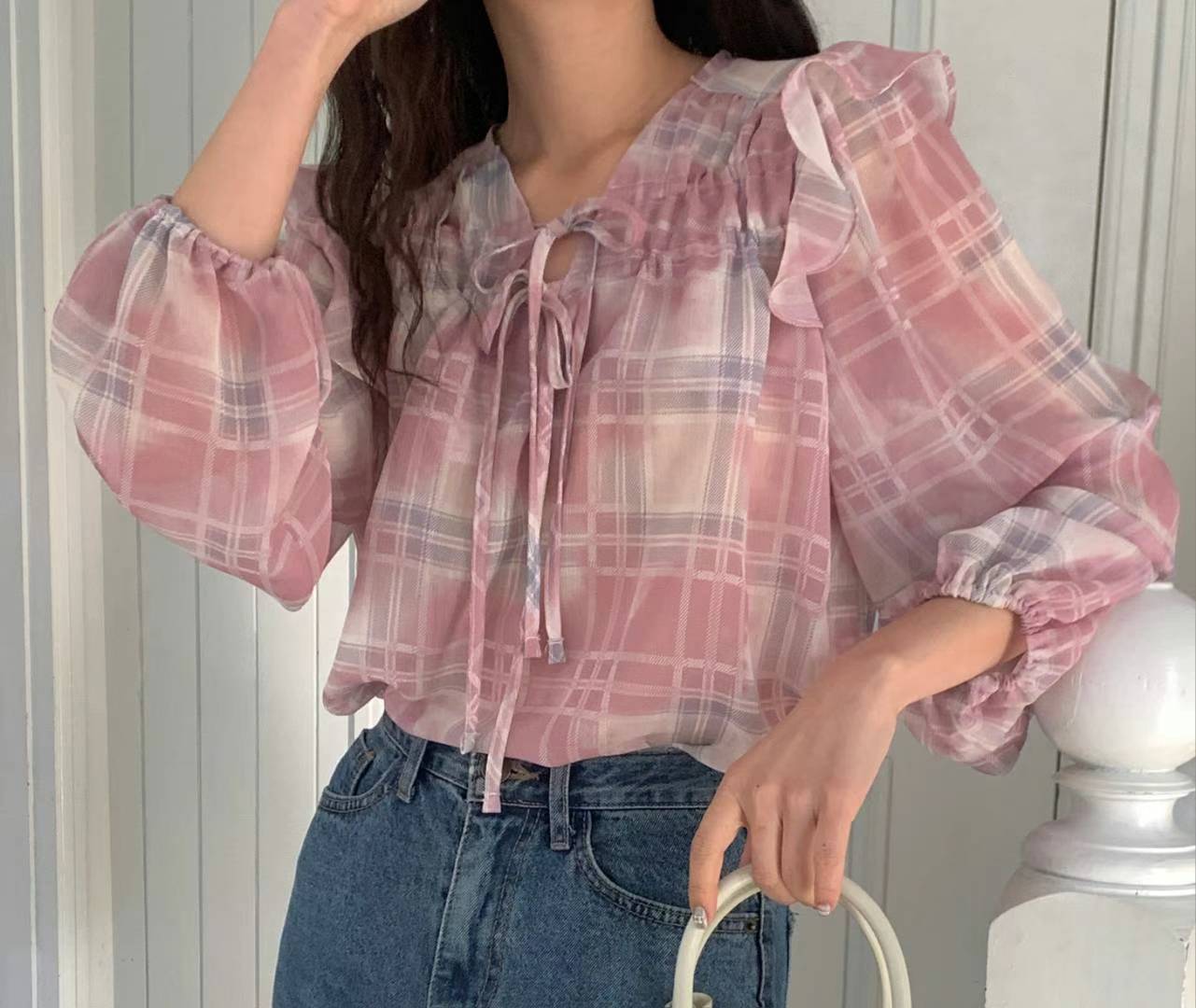CAMILA CHECKERED ROMANTIC BLOUSE