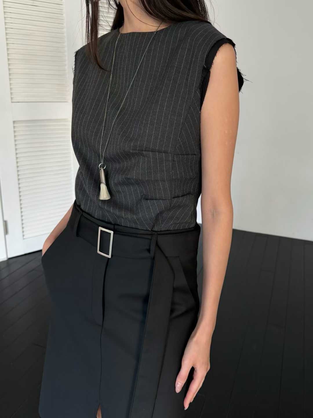 ELIZA RAW EDGE PINSTRIPE VEST