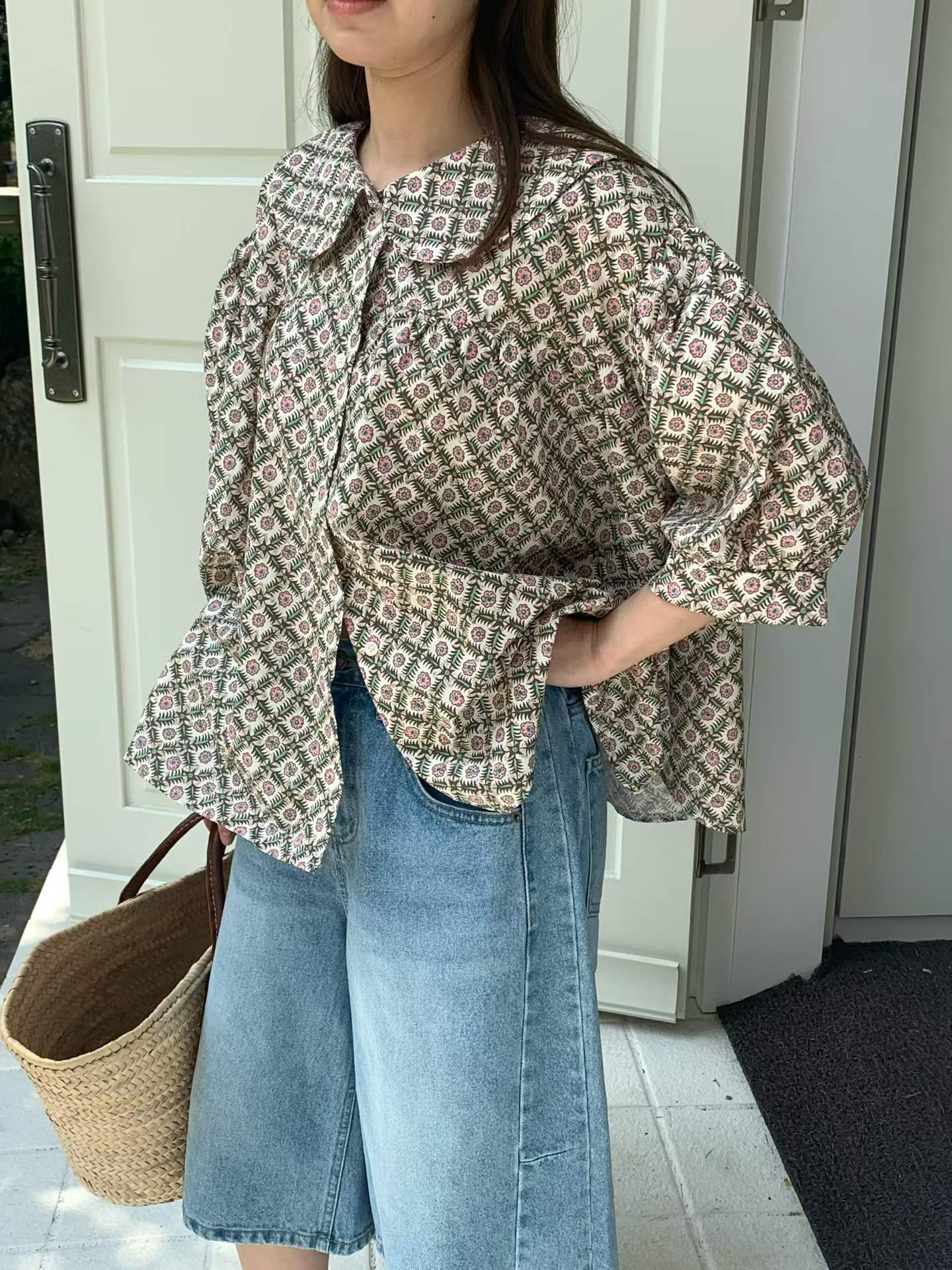 FAUSTA FLOWER GRID COLLAR SHIRT