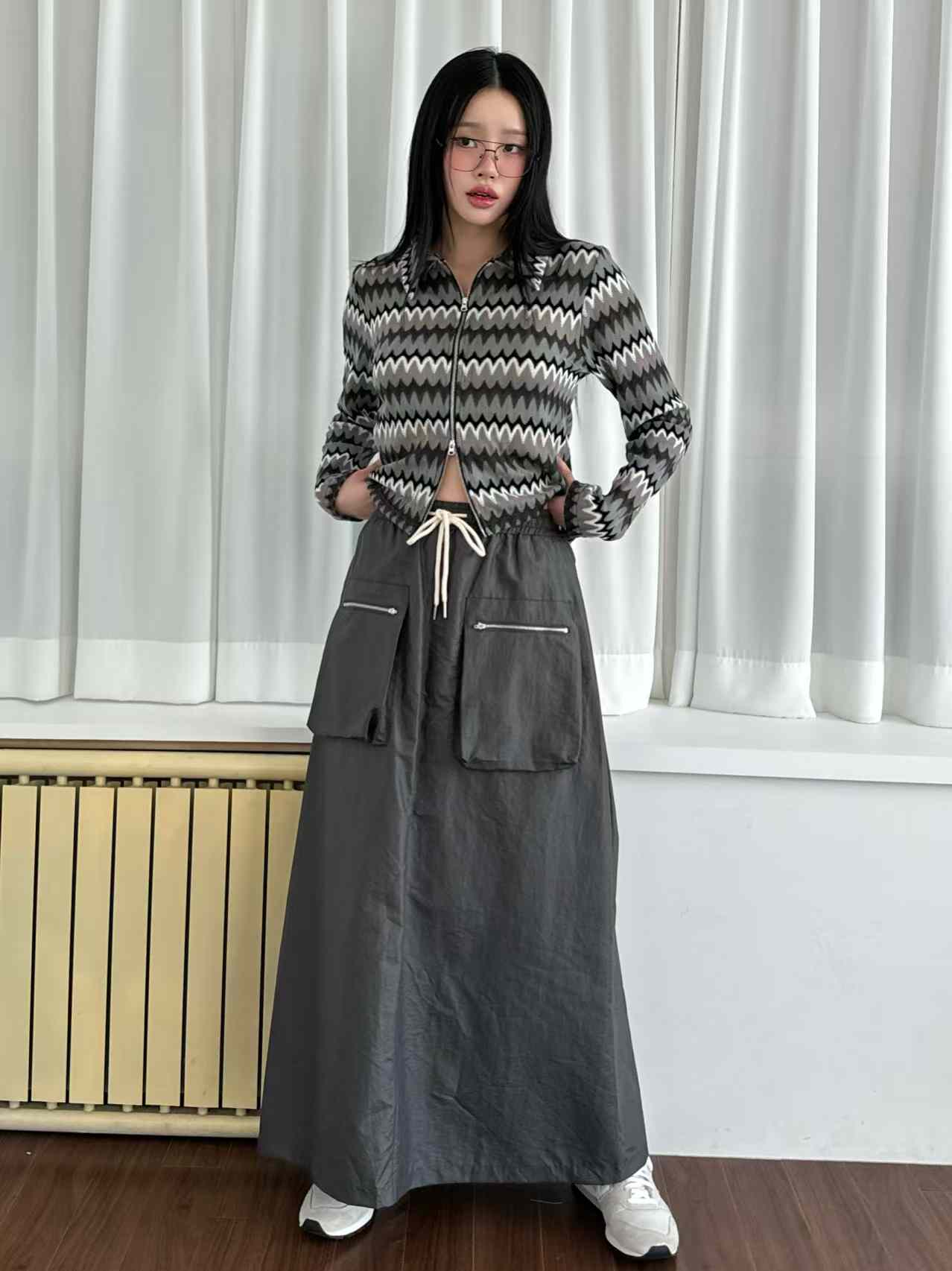 CECILIA FRONT ZIPPER POCKETS A-LINE SKIRT