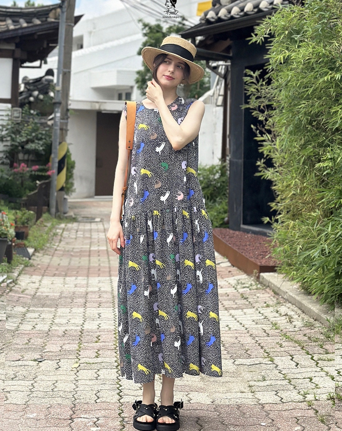 KB10 / Fun Cat Printed Drop Waist Dress