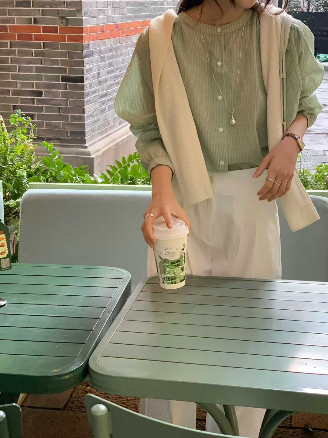 EVELYN SMALL CHECKS MANDARIN SHIRT