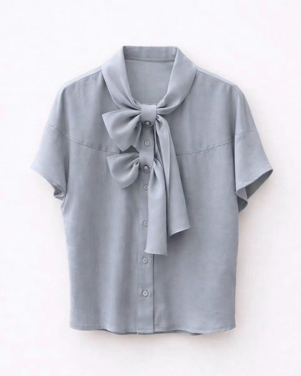 ME08 / Double Bow Button Down Blouse