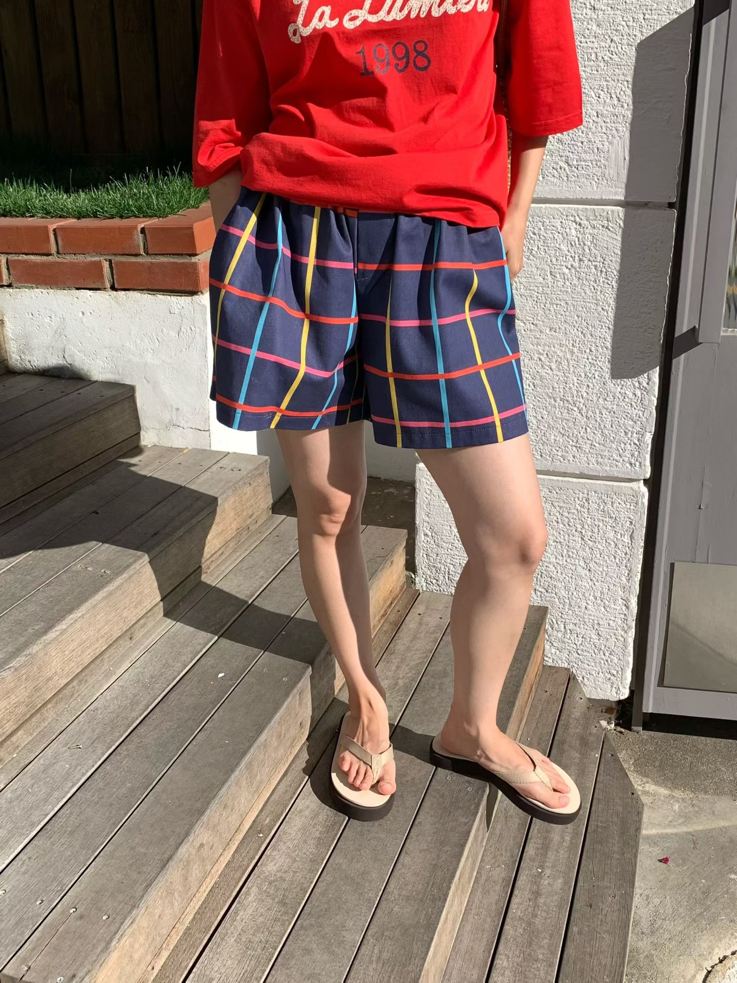 RT23 / BANDED WAIST GRID SHORTS