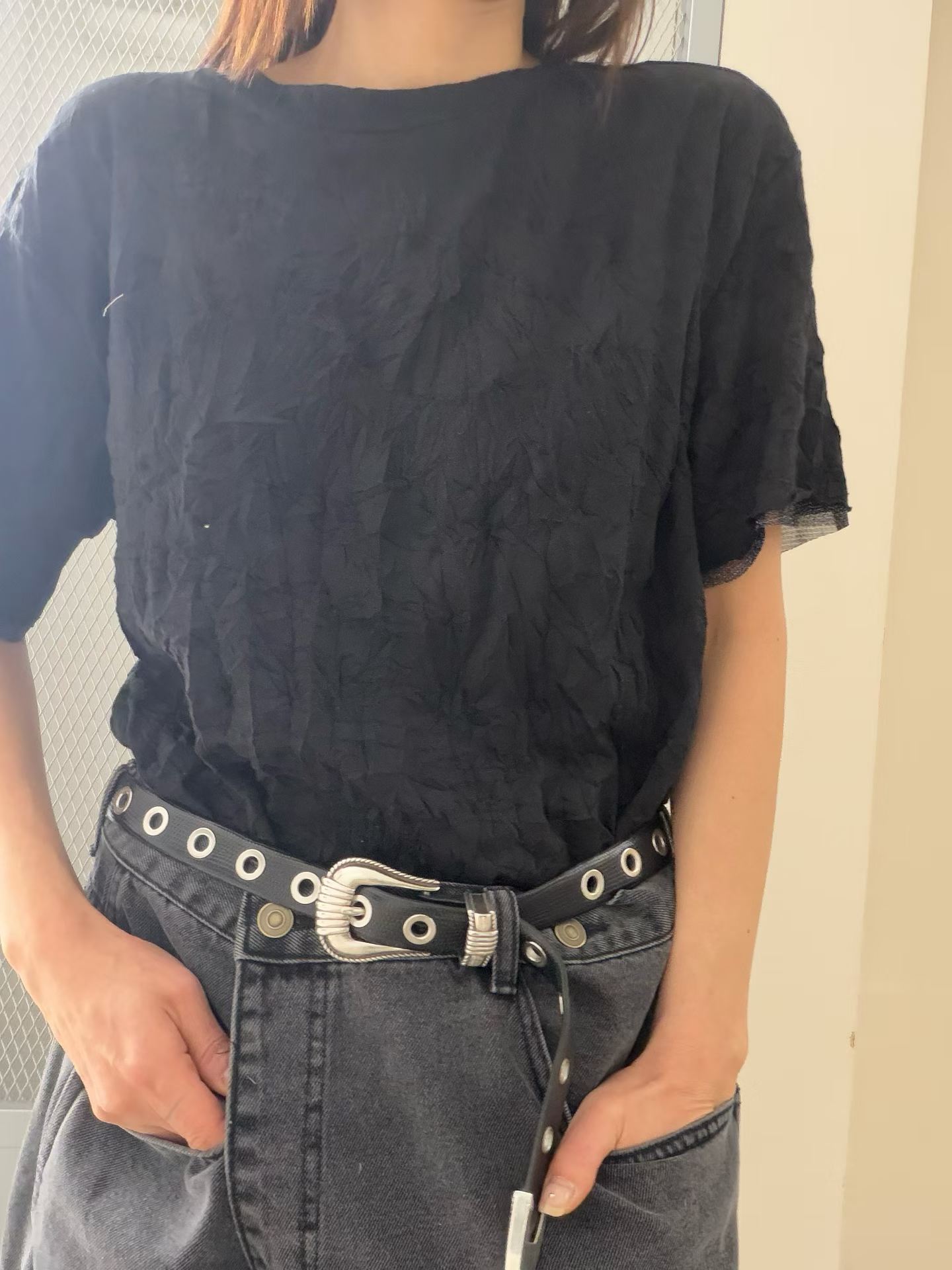 ELYSE GAUZE TRIM CRINKLE TOP