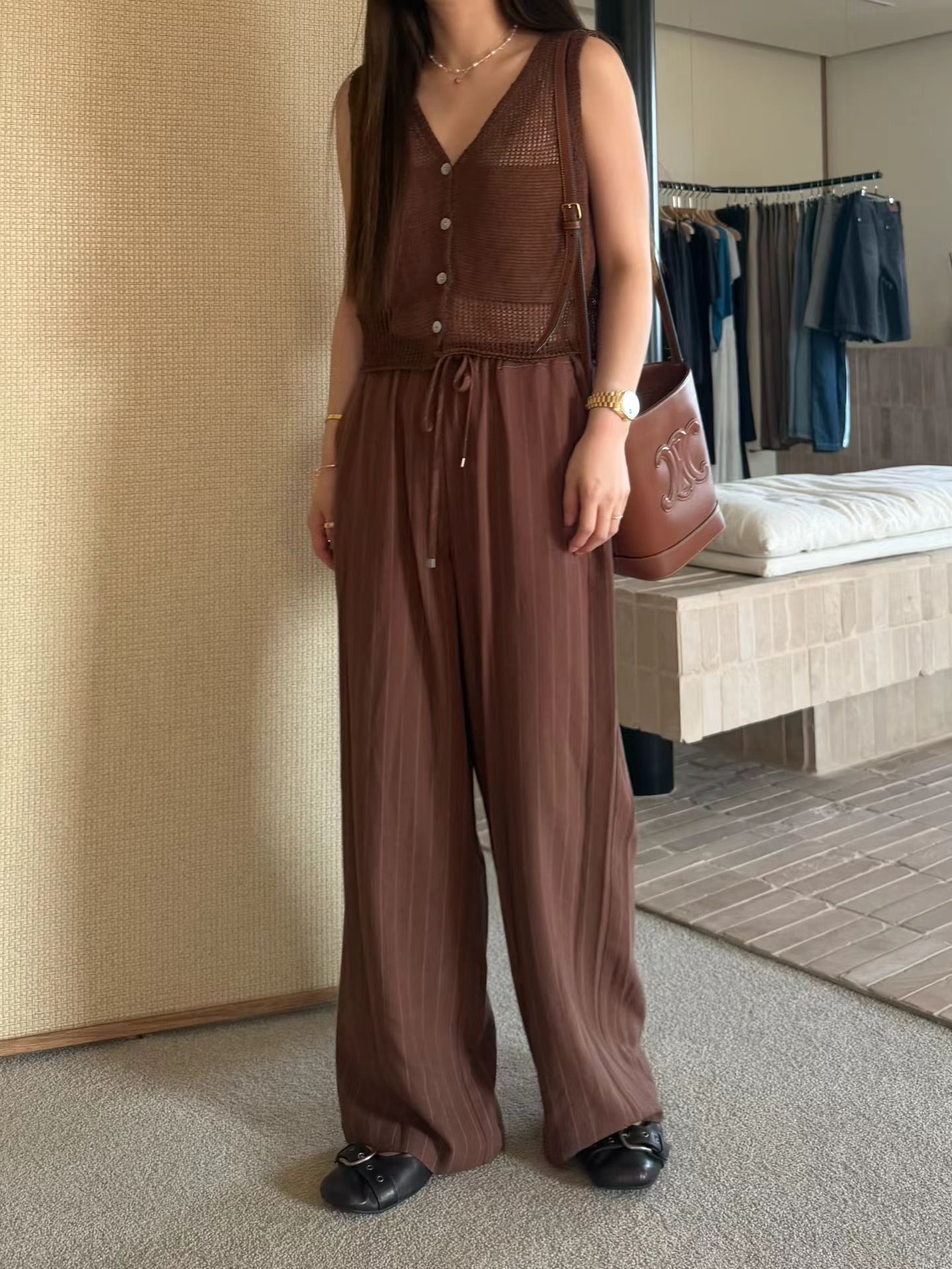 MU12 / PIN-STRIPE DRAWSTRING RELAX TROUSERS