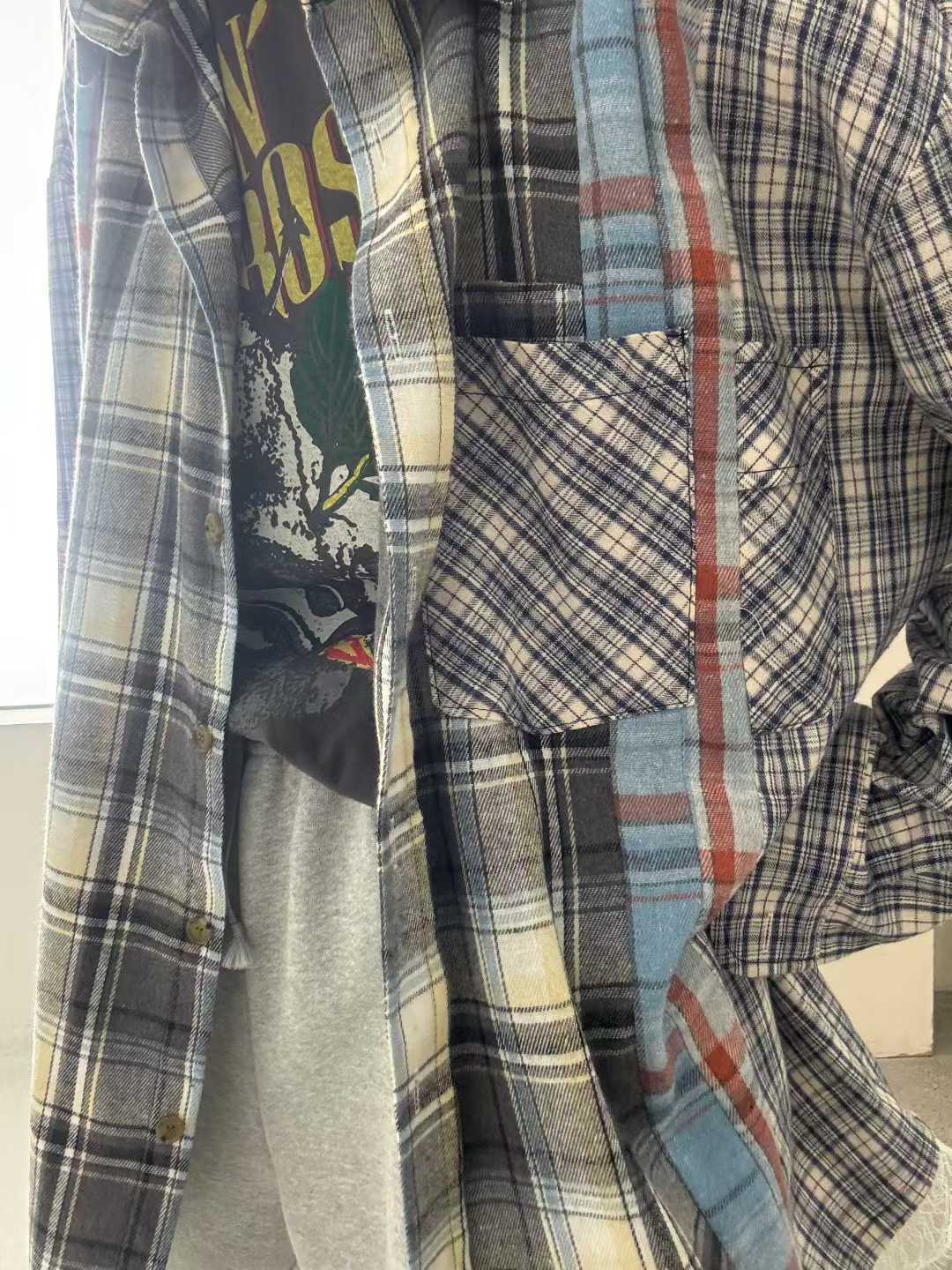 DAELYN PATCHWORK CHECKS LACE TRIM SHIRT