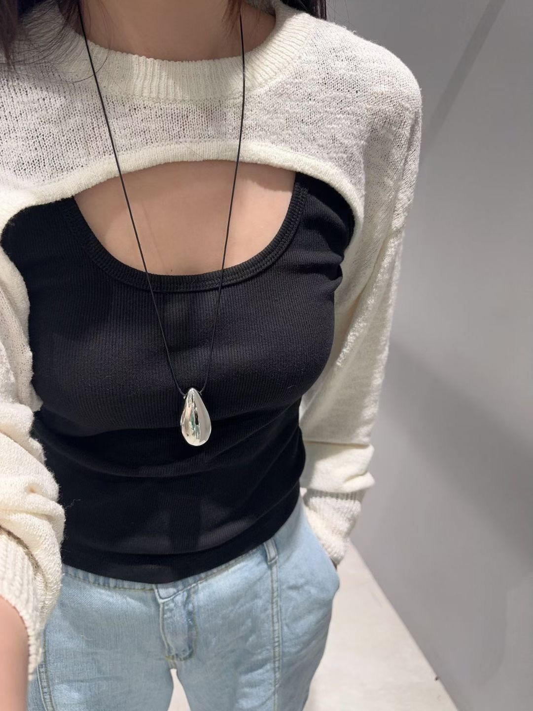 YQ41 / TEARDROP METALLIC PENDANT LONG ADJUSTABLE NECKLACE