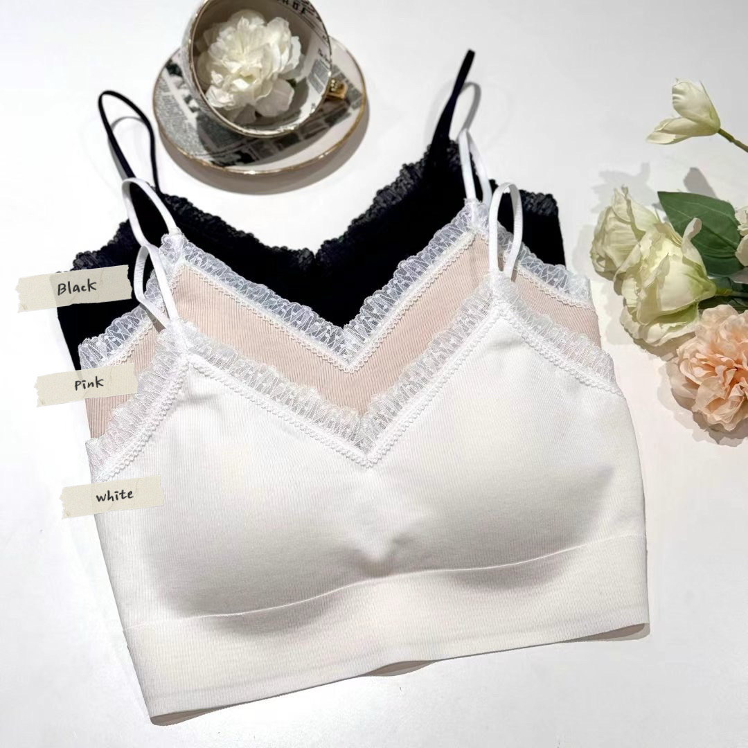FL03 / COTTON PADDED BRALET WITH LACE TRIMS